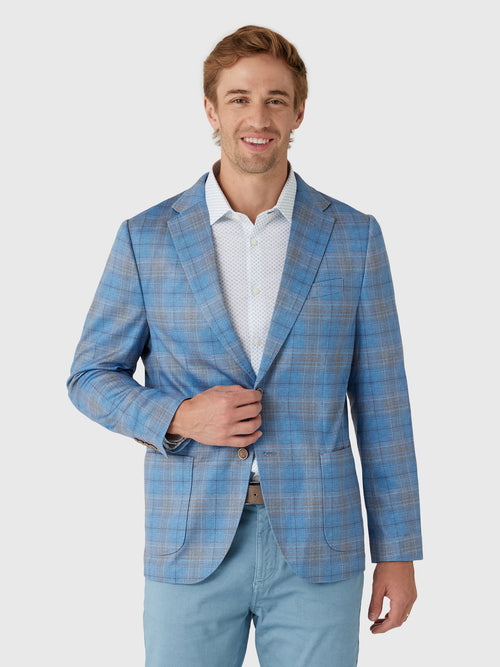 Johnnie-O Men's Santa Anita Plaid Printed Knit Stretch Sport Coat - Saint Bernard