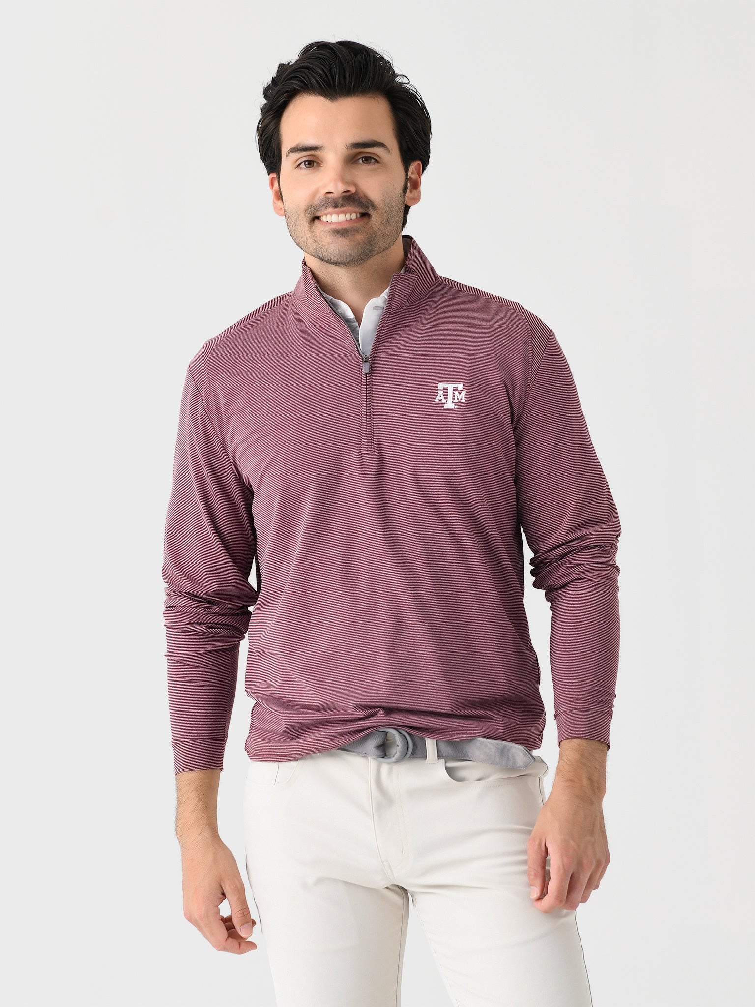 Johnnie-O Men's Collegiate Vaughn Striped Performance Quarter-Zip - Saint Bernard