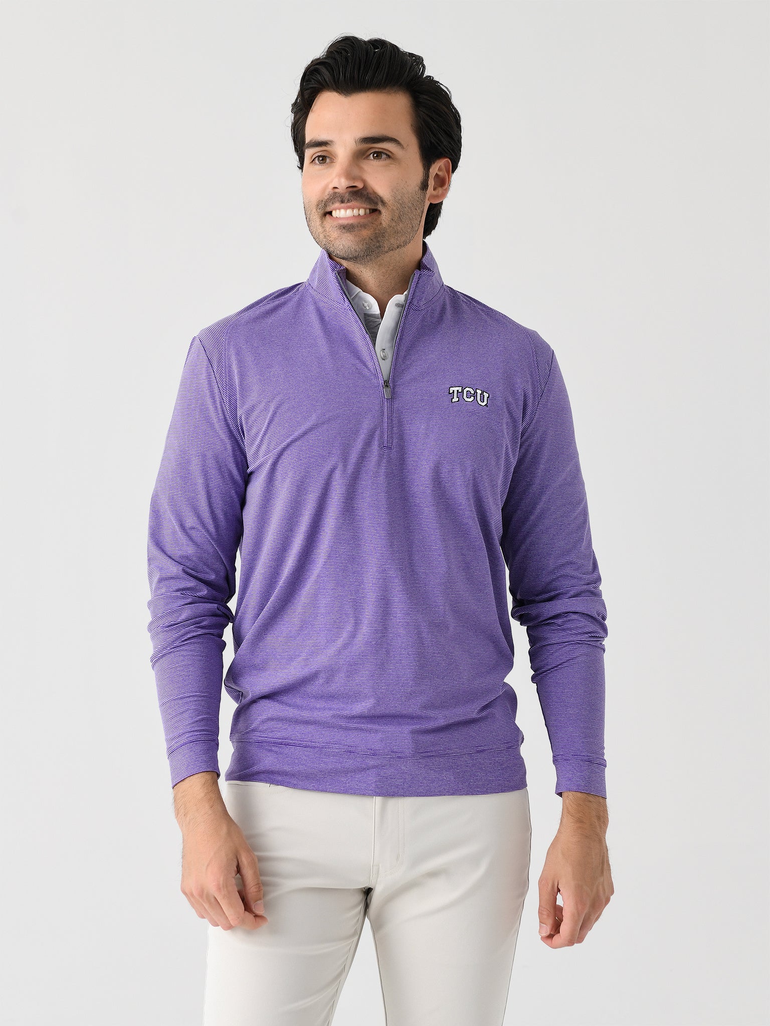 Johnnie-O Men's Collegiate Vaughn Striped Performance Quarter-Zip - Saint Bernard