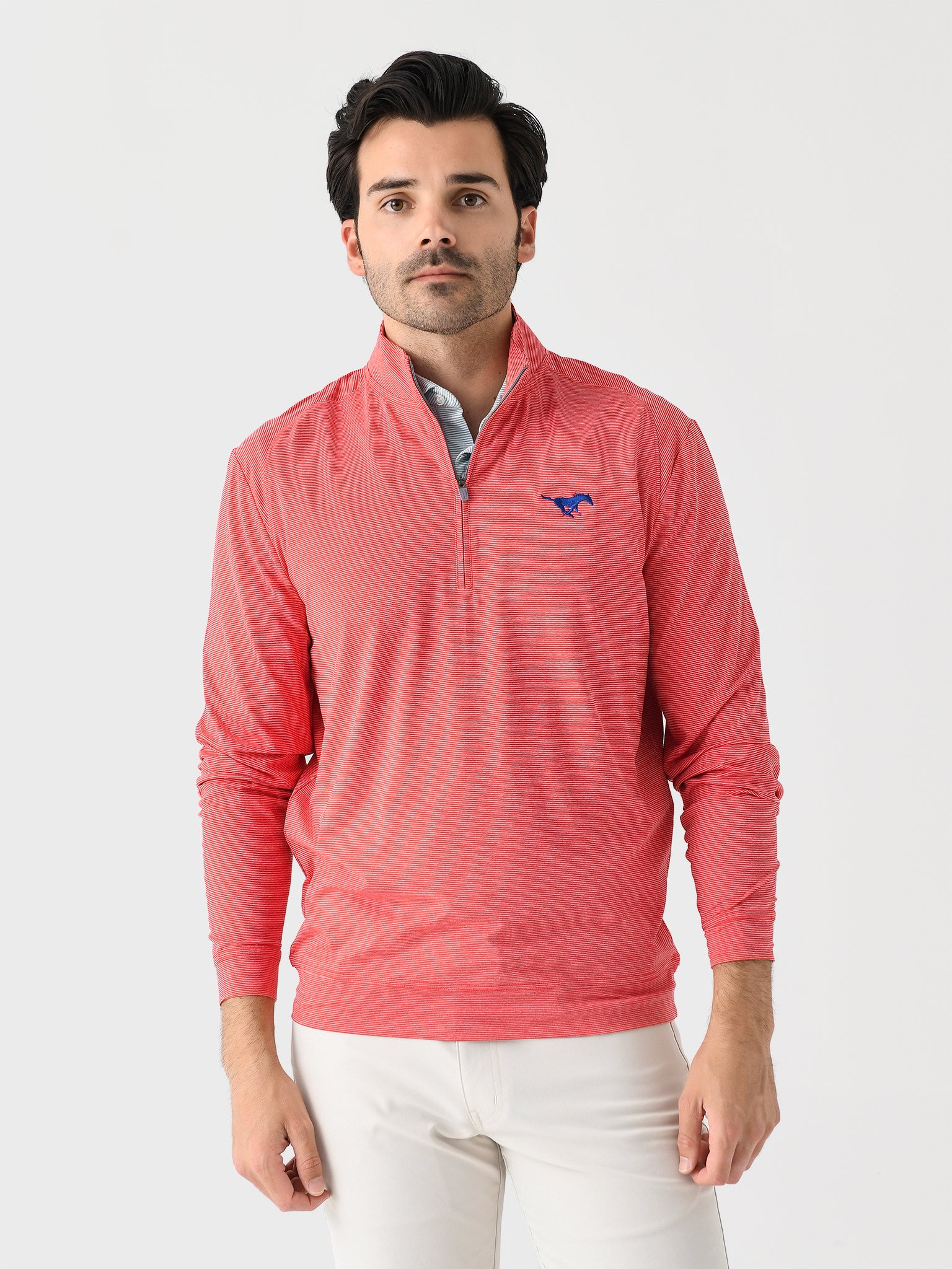 Johnnie-O Men's Collegiate Vaughn Striped Performance Quarter-Zip - Saint Bernard