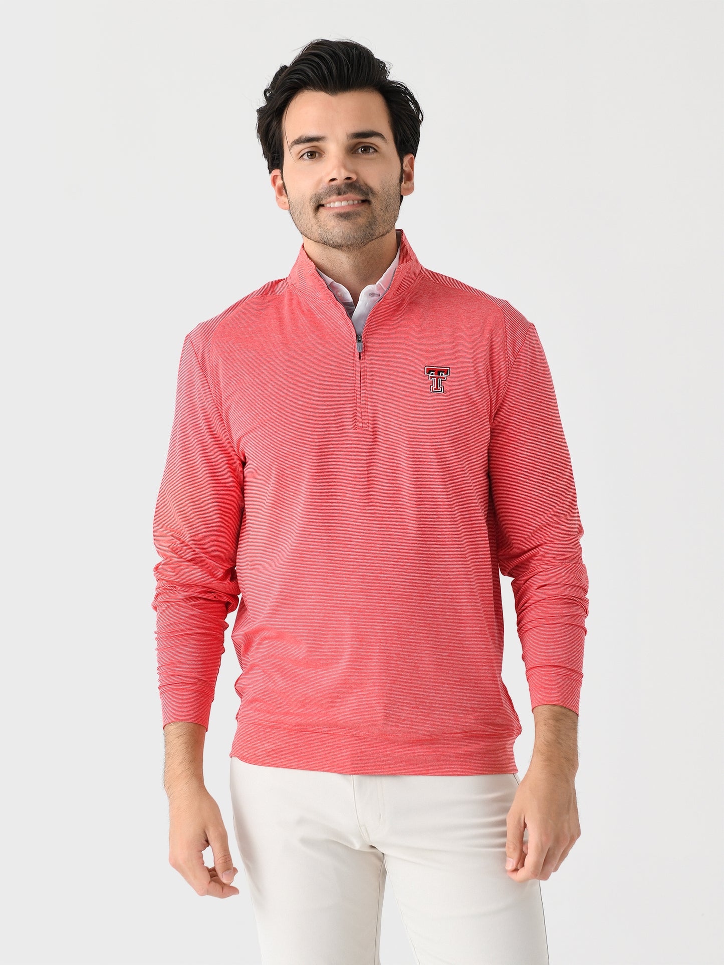 Johnnie-O Men's Collegiate Vaughn Striped Performance Quarter-Zip - Saint Bernard