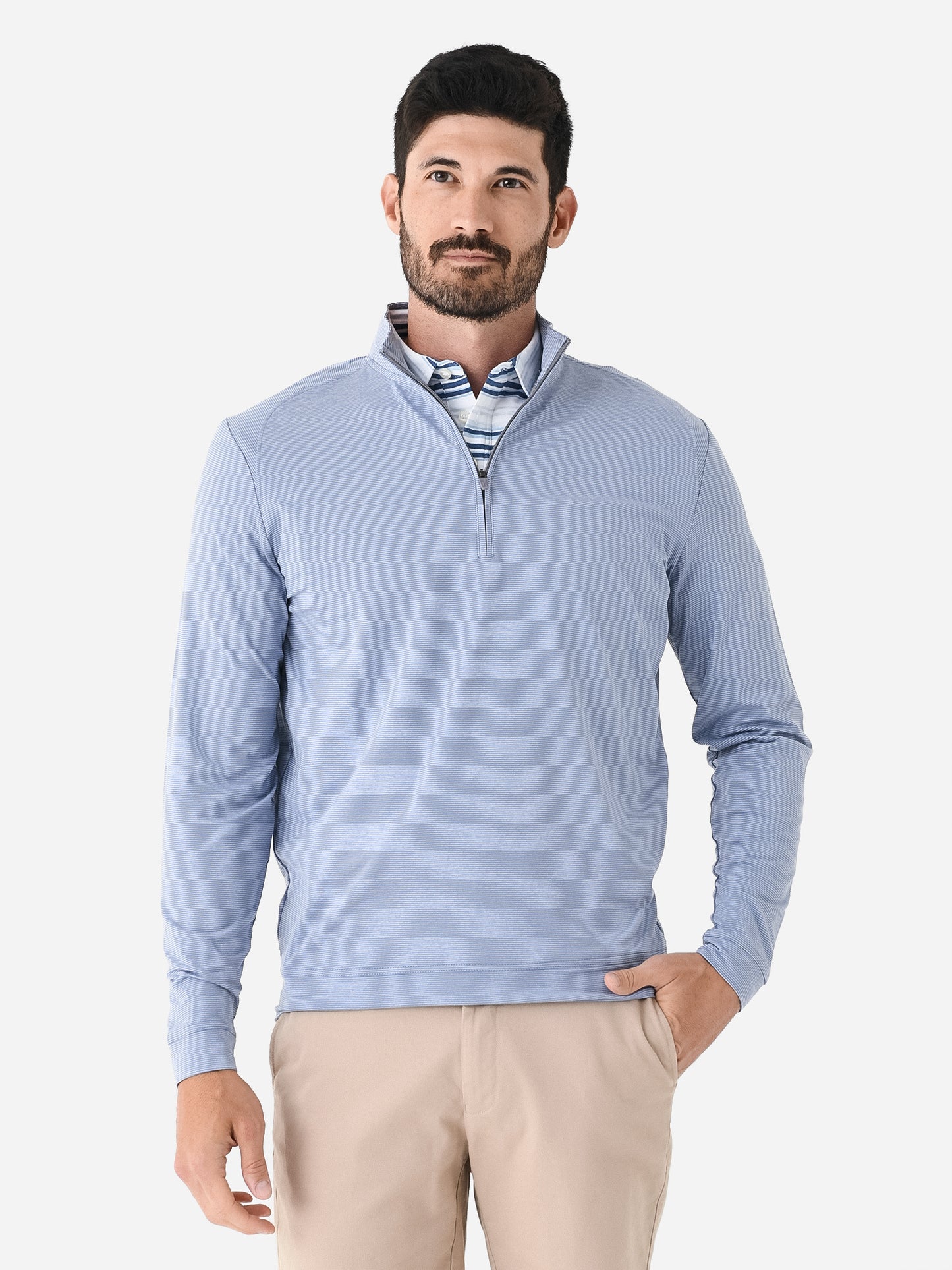 Johnnie-O Men's Vaughn Striped Prep-Formance Quarter-Zip - Saint Bernard