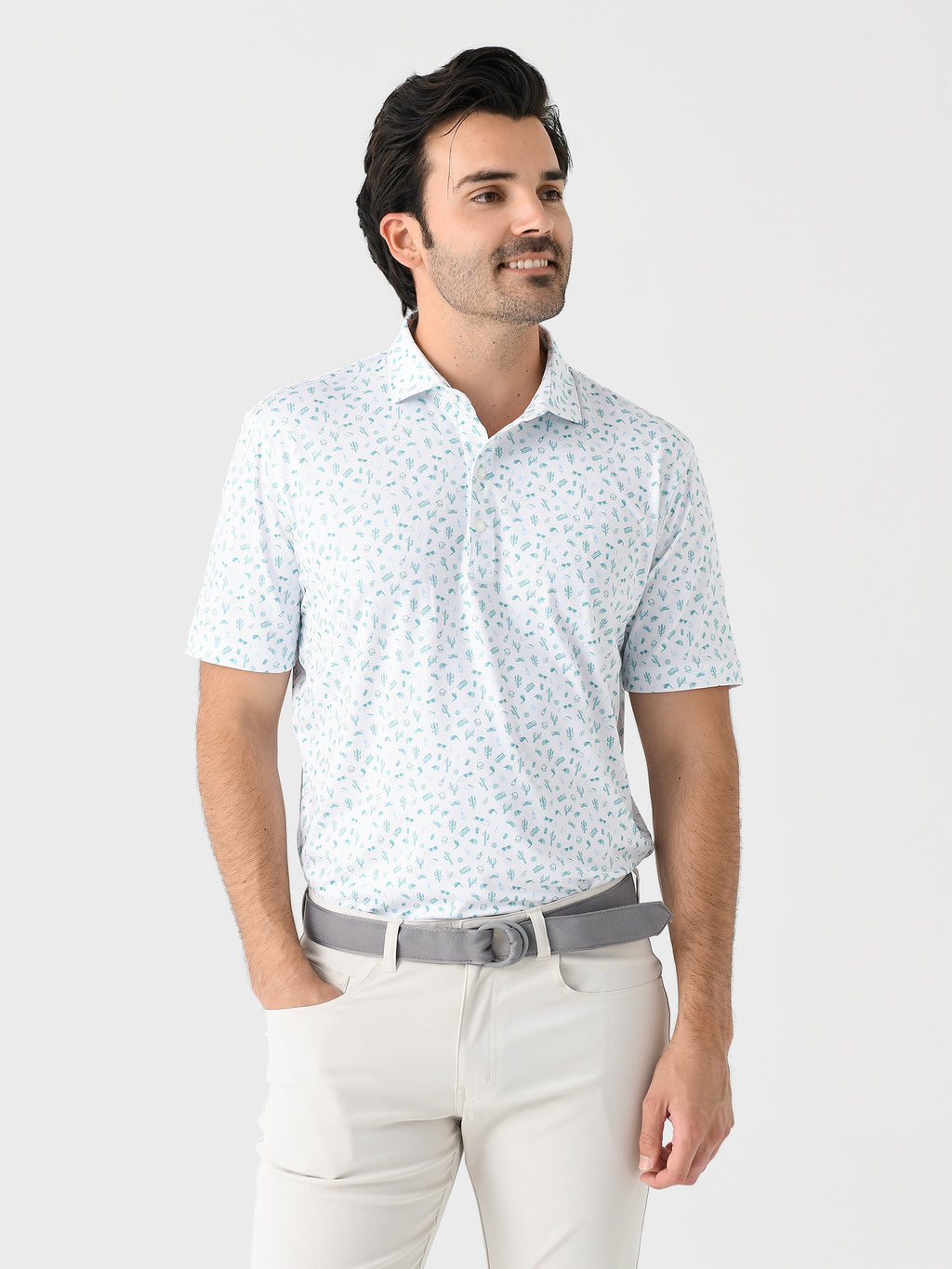 Johnnie-O Men's West Texas Printed Jersey Performance Polo - Saint Bernard