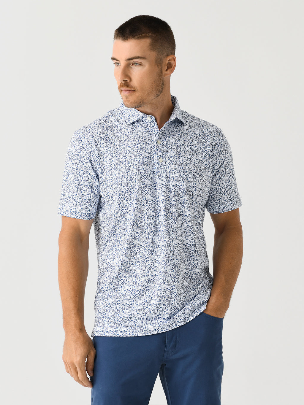 Johnnie-O Men's Lynny Printed Jersey Performance Polo - Saint Bernard