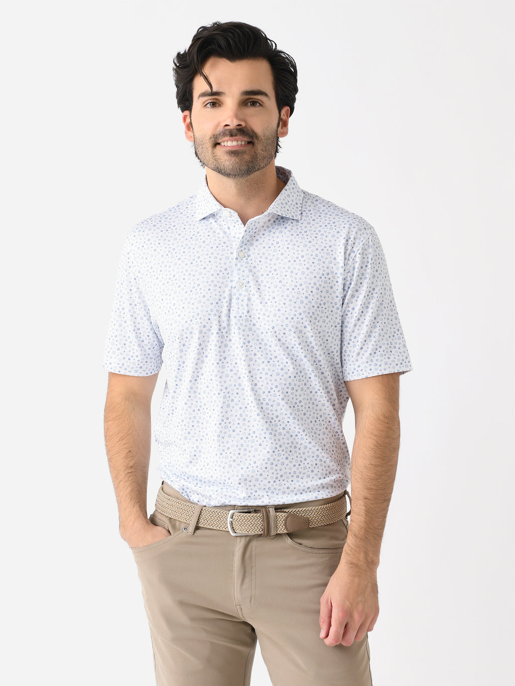 Johnnie-O Men's Sparkler Printed Jersey Performance Polo - Saint Bernard