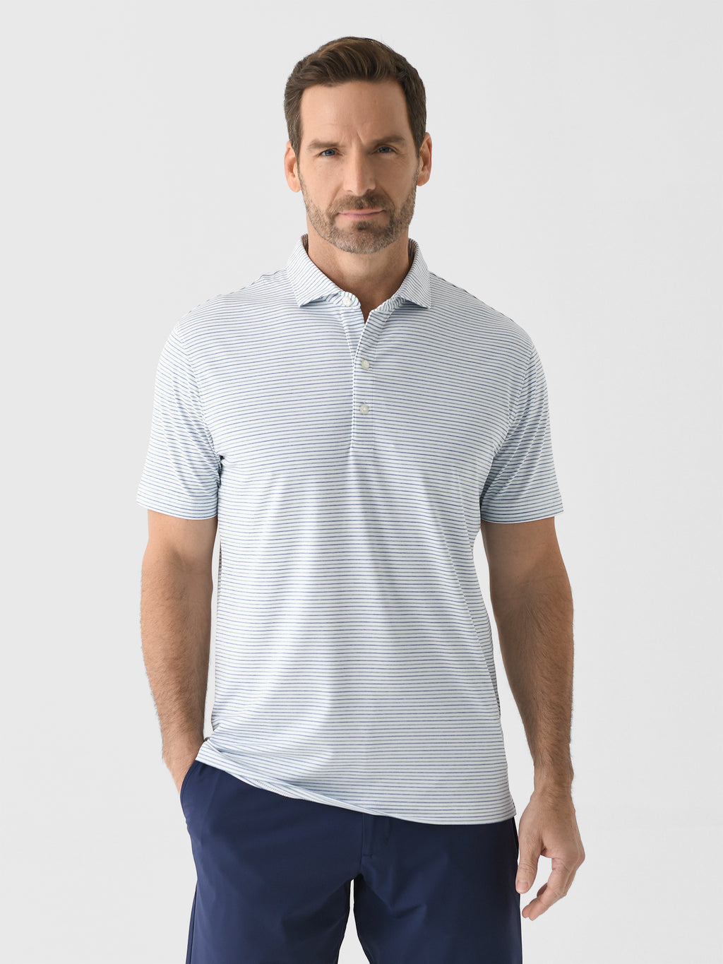 Johnnie-O Men's Vik Striped Jersey Performance Polo - Saint Bernard