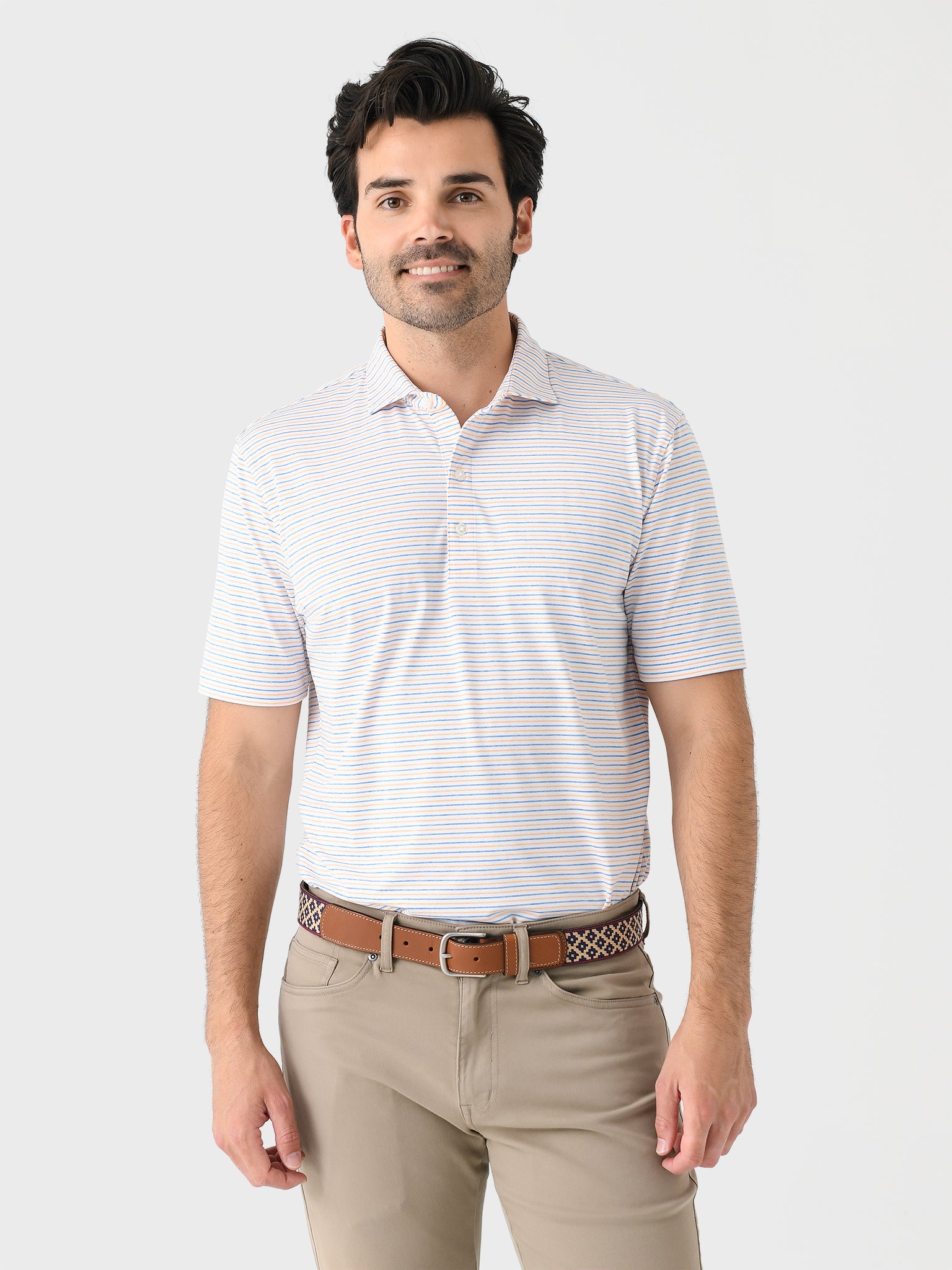 Johnnie-O Men's Vik Striped Jersey Performance Polo - Saint Bernard