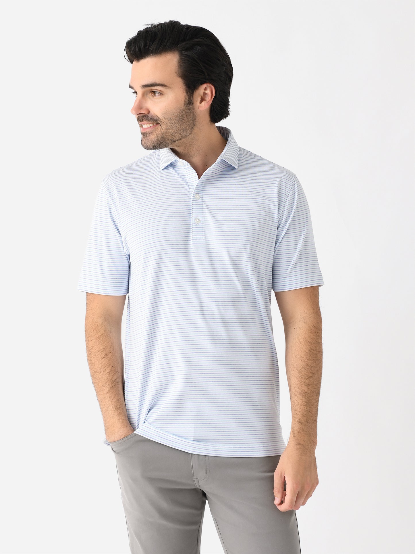 Johnnie-O Men's Vik Striped Jersey Performance Polo - Saint Bernard