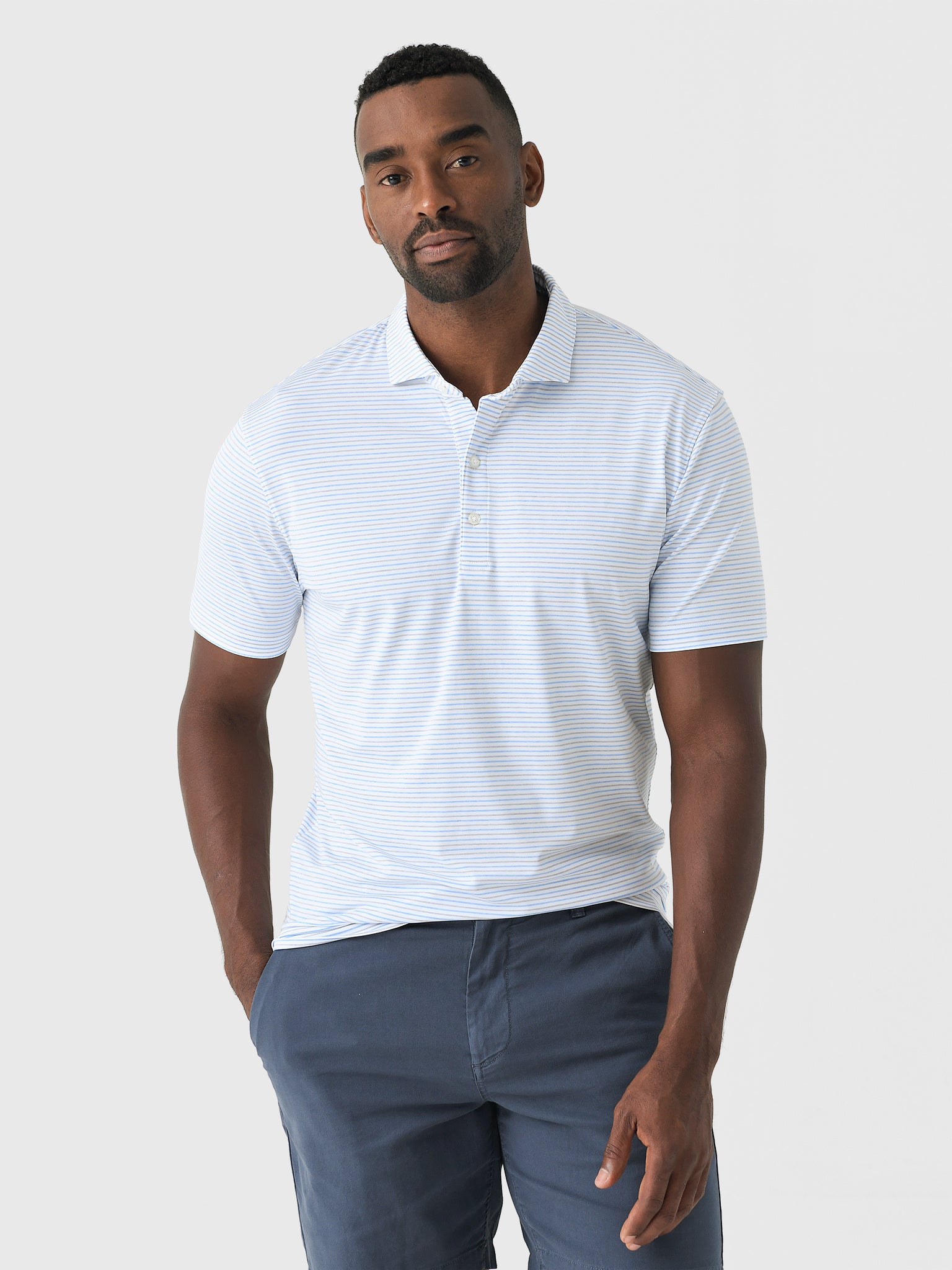 Johnnie-O Men's Vik Striped Jersey Performance Polo - Saint Bernard