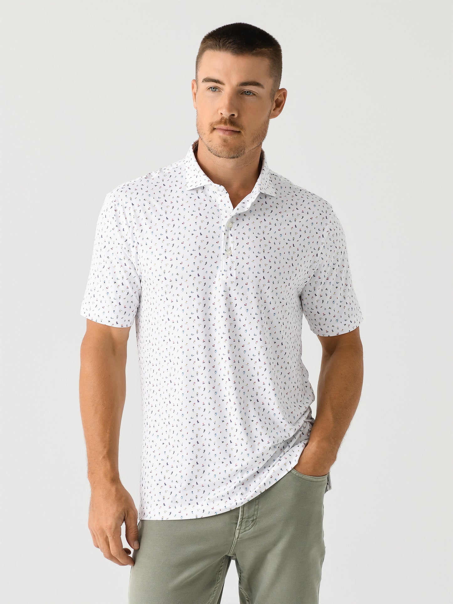 Johnnie-O Men's Gone Skiing Printed Featherweight Performance Polo - Saint Bernard