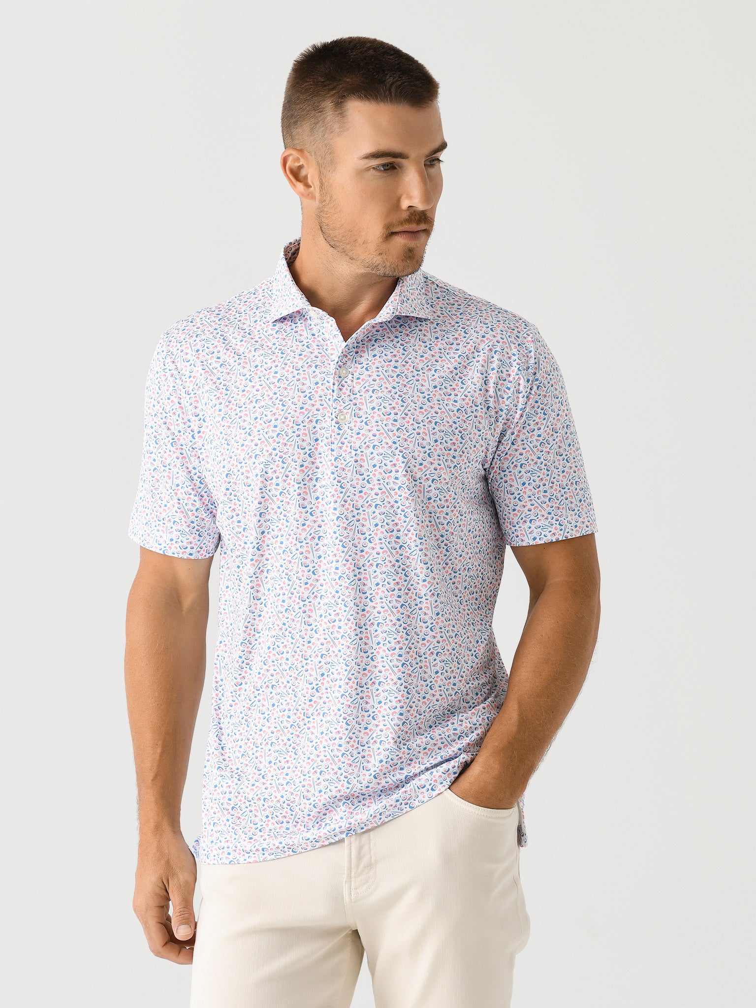 Johnnie-O Men's Omakase Printed Featherweight Performance Polo - Saint Bernard