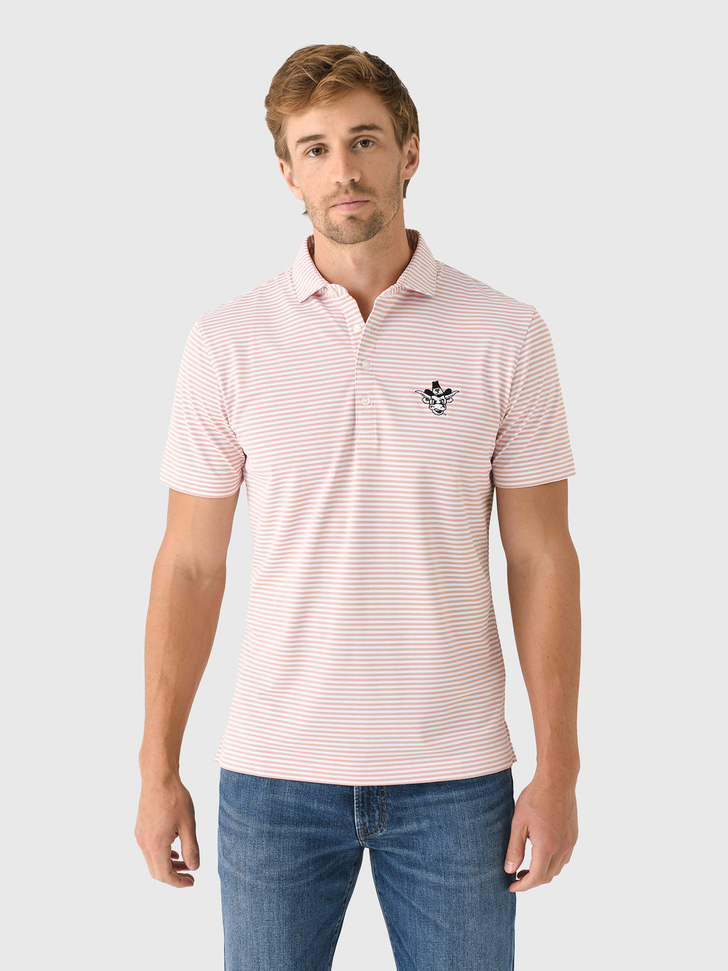 Johnnie-O Men's Collegiate Stetson Stripe Performance Mesh Polo - Saint Bernard