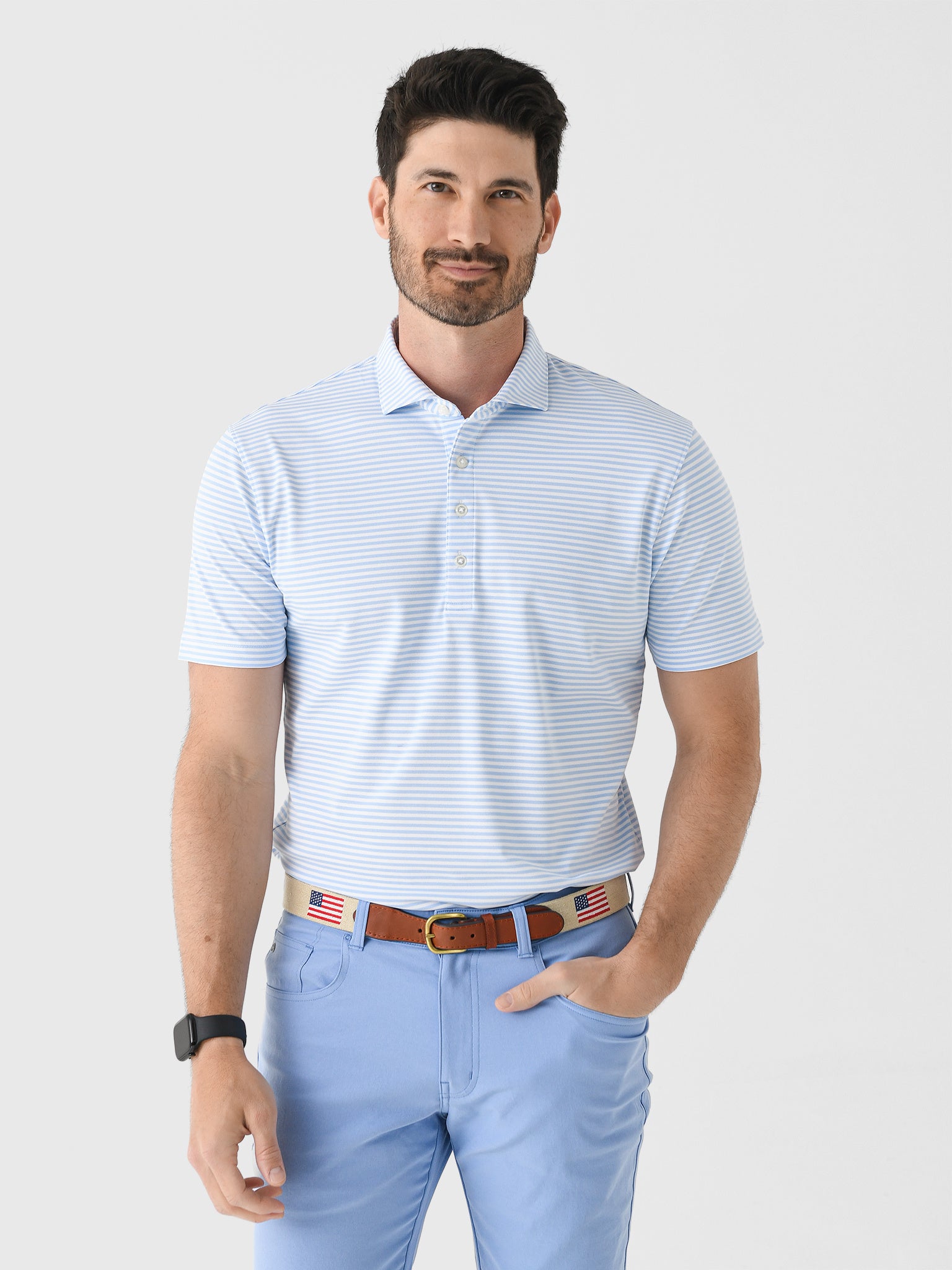 Johnnie-O Men's Stetson Stripe Performance Mesh Polo - Saint Bernard