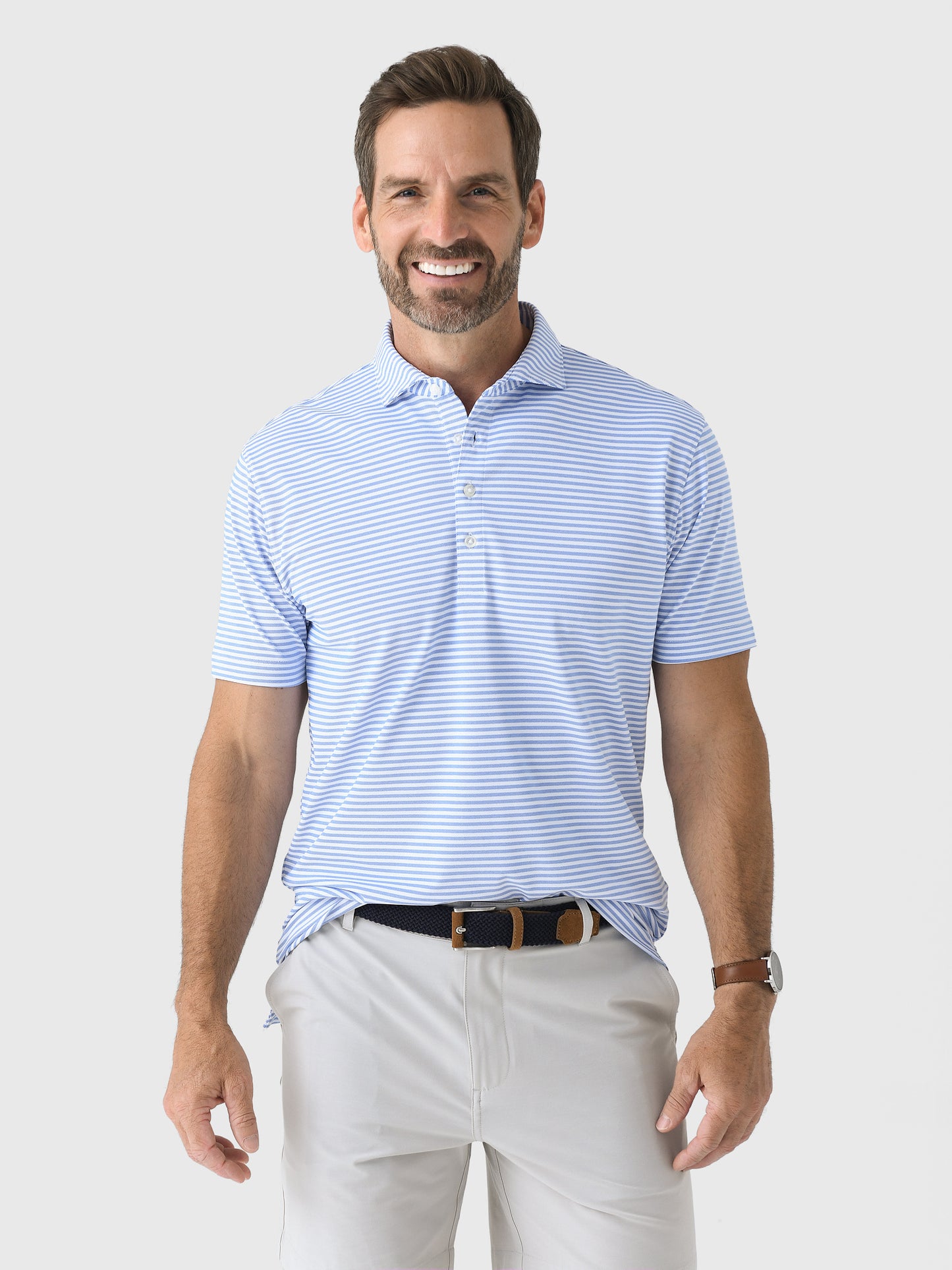 Johnnie-O Men's Stetson Stripe Performance Mesh Polo - Saint Bernard