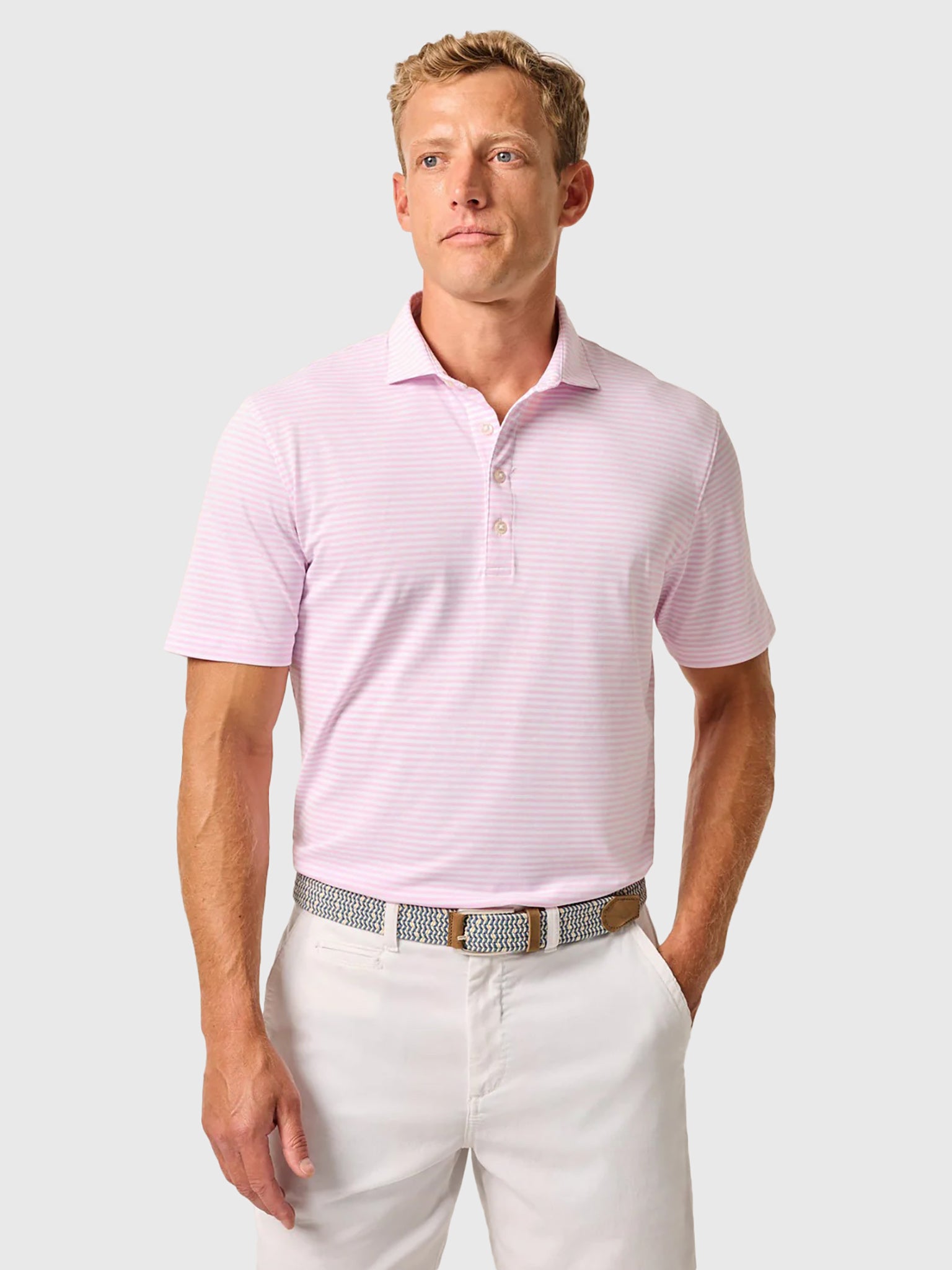 Johnnie-O Men's Stetson Stripe Performance Mesh Polo - Saint Bernard