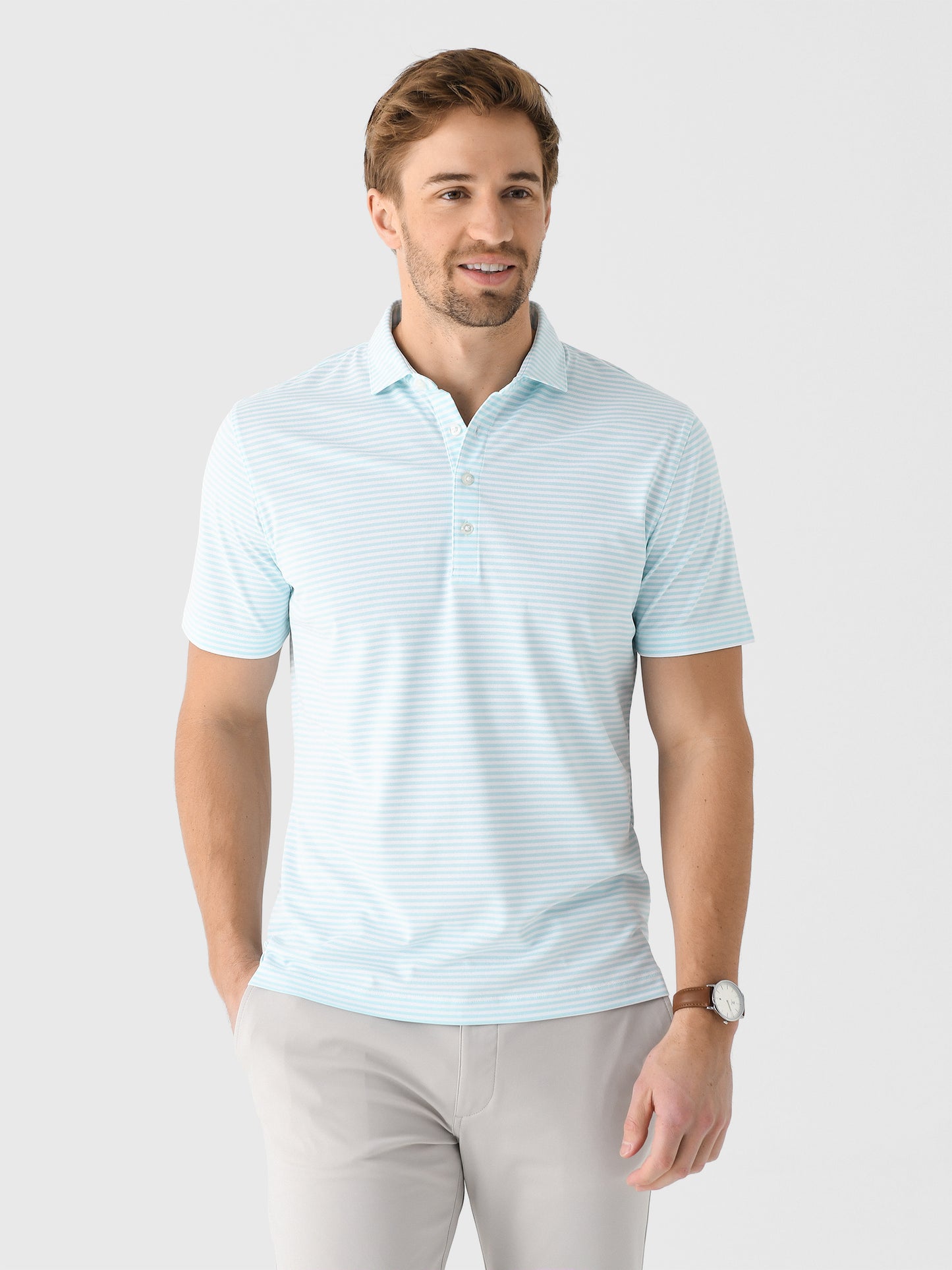 Johnnie-O Men's Stetson Stripe Performance Mesh Polo - Saint Bernard