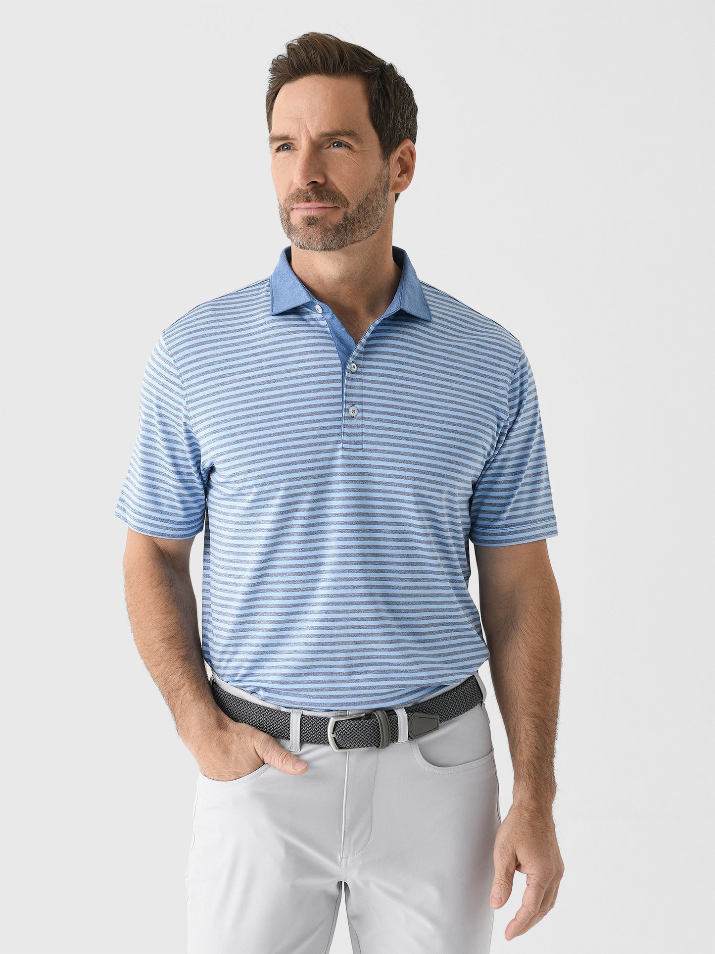 Johnnie-O Men's Gibbons Stripe Performance Jersey Polo - Saint Bernard