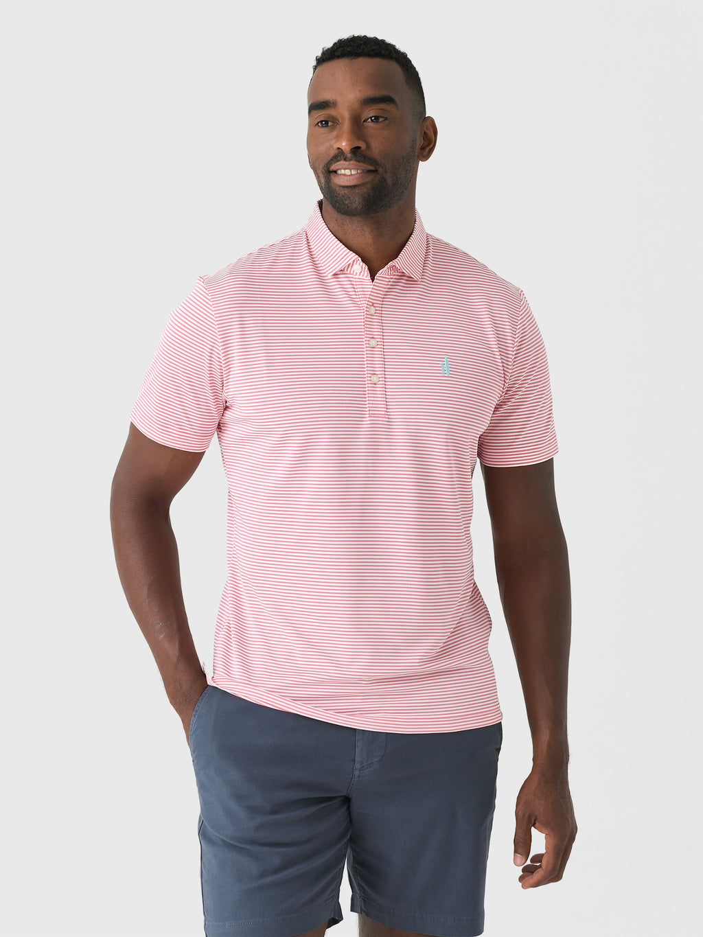 Johnnie-O Men's Dru Striped Jersey Performance Polo - Saint Bernard