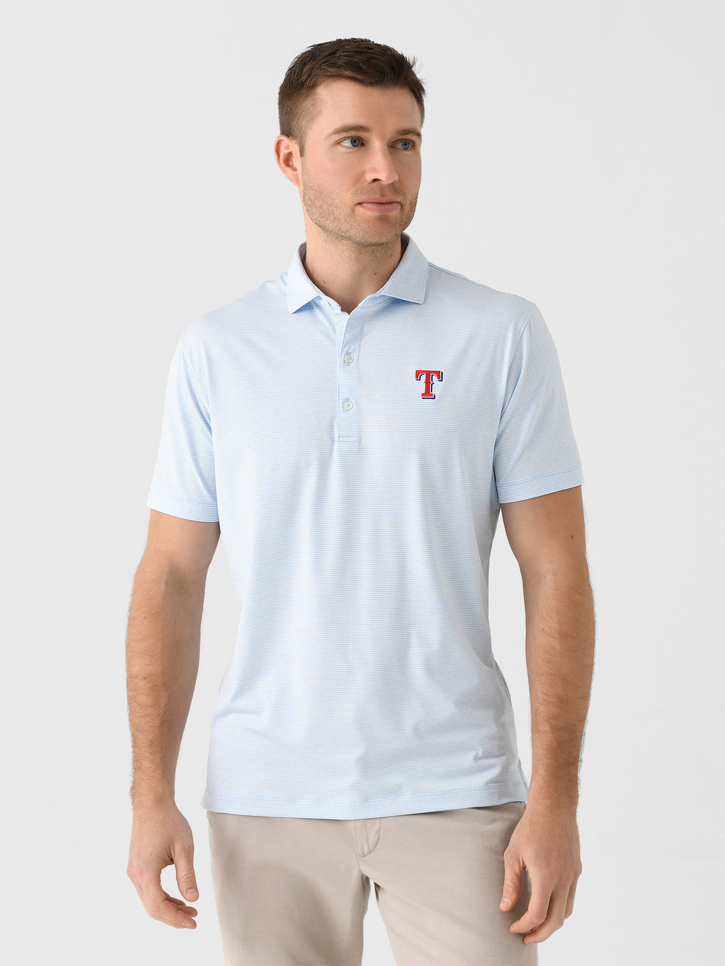 Johnnie-O Men's Texas Rangers Lyndon Striped Jersey Performance Polo - Saint Bernard
