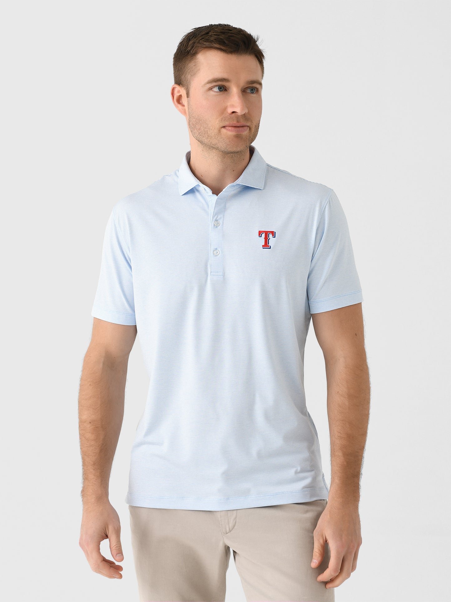 Johnnie-O Men's Texas Rangers Lyndon Striped Jersey Performance Polo - Saint Bernard