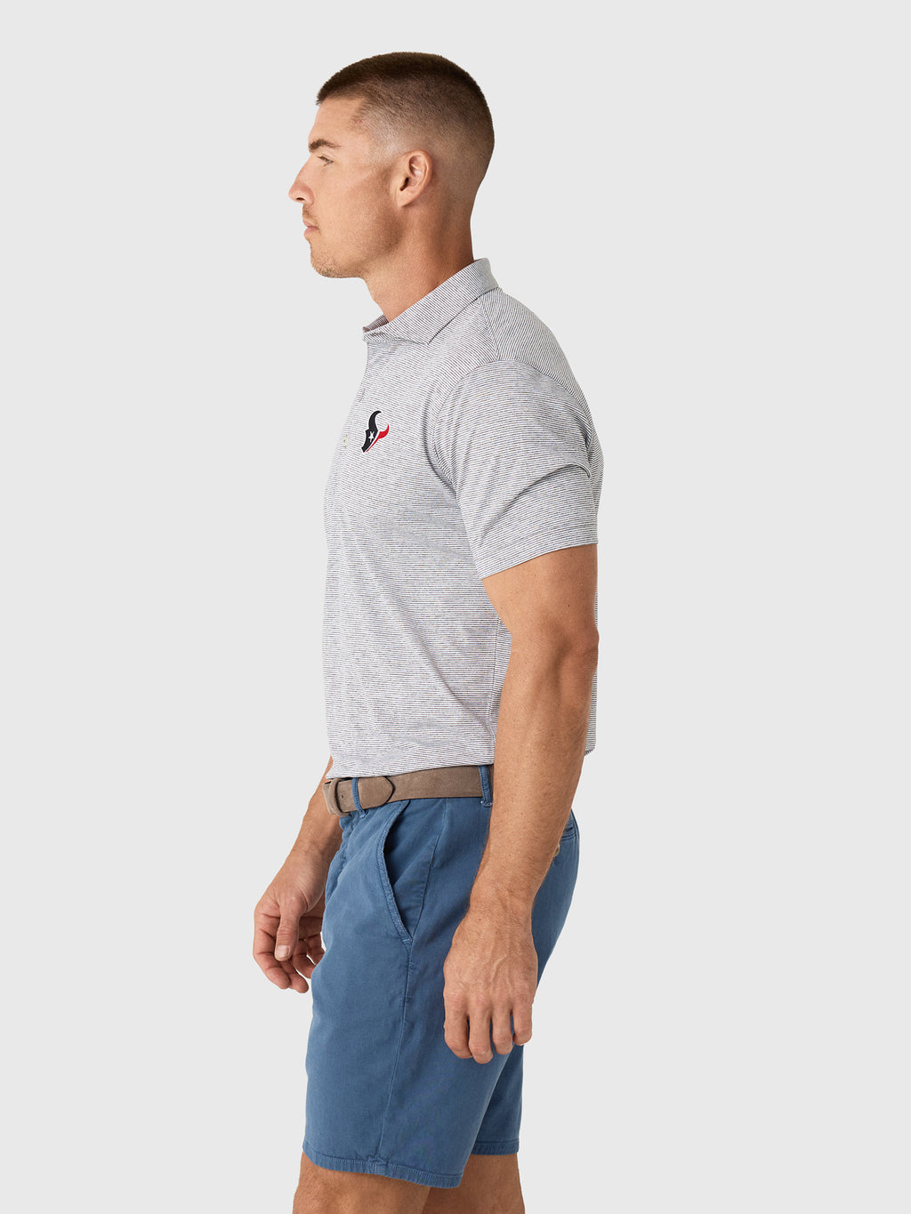 Johnnie-O Men's Houston Texans Lyndonn Striped Performance Jersey Polo - Saint Bernard