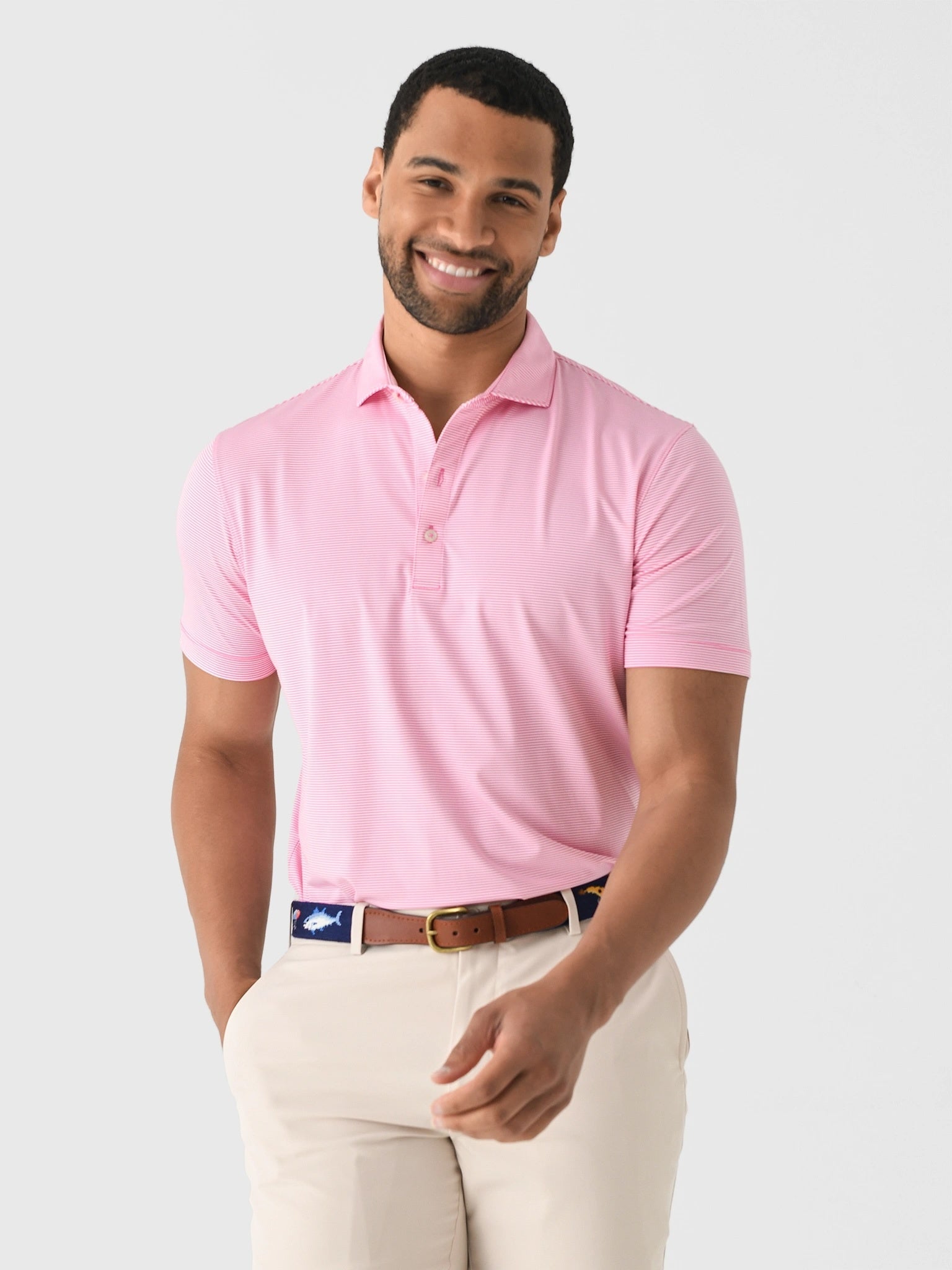 Johnnie-O Men's Lyndon Stripe Performance Jersey Polo - Saint Bernard