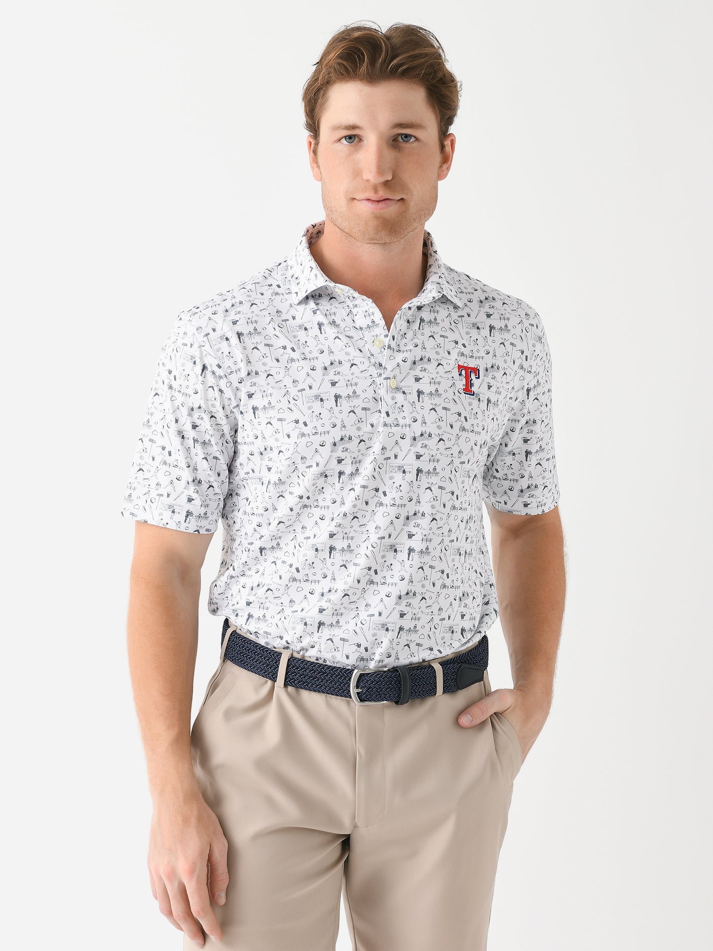 Johnnie-O Men's Texas Rangers Ballpark Printed Jersey Performance Polo - Saint Bernard