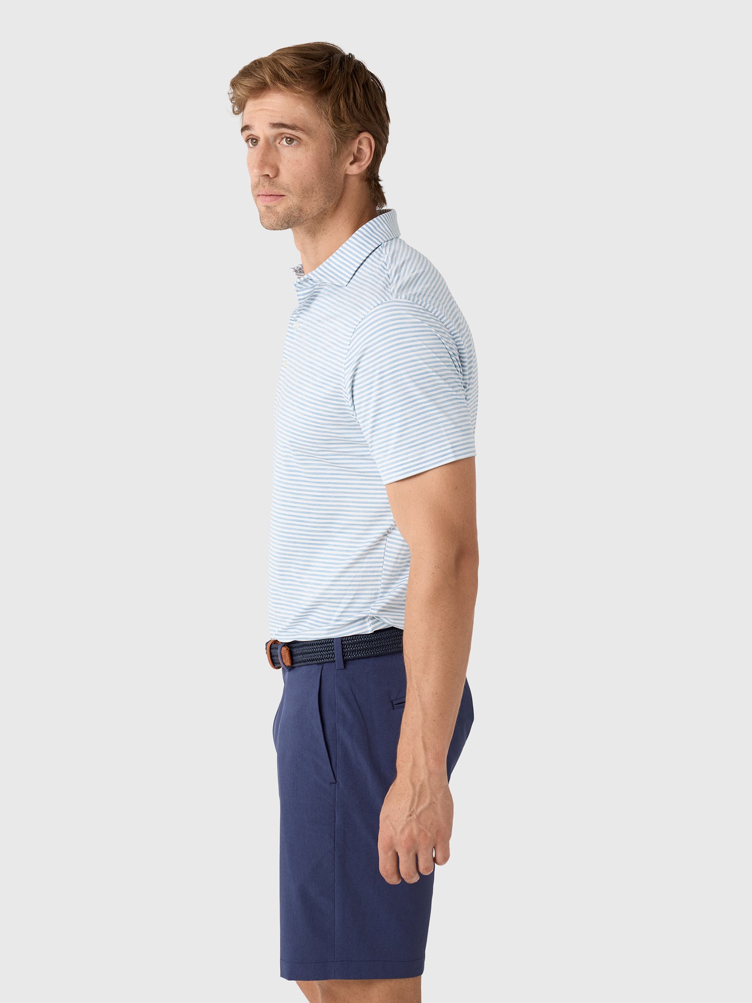 Johnnie-O Men's Seymour Stripe Performance Featherweight Polo - Saint Bernard