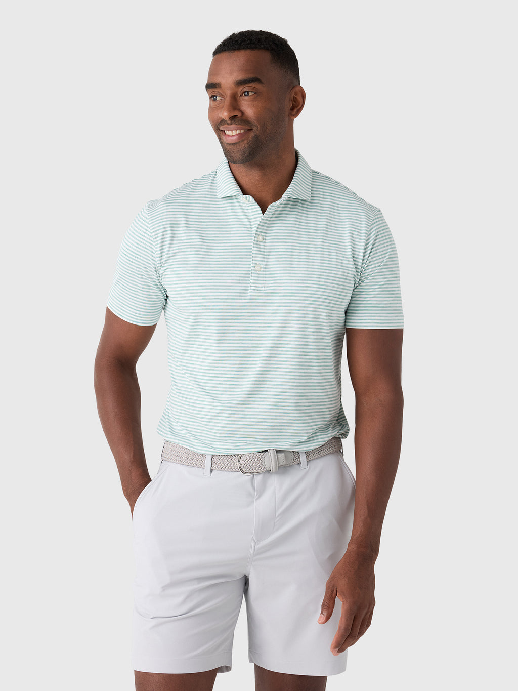 Johnnie-O Men's Seymour Stripe Performance Featherweight Polo - Saint Bernard