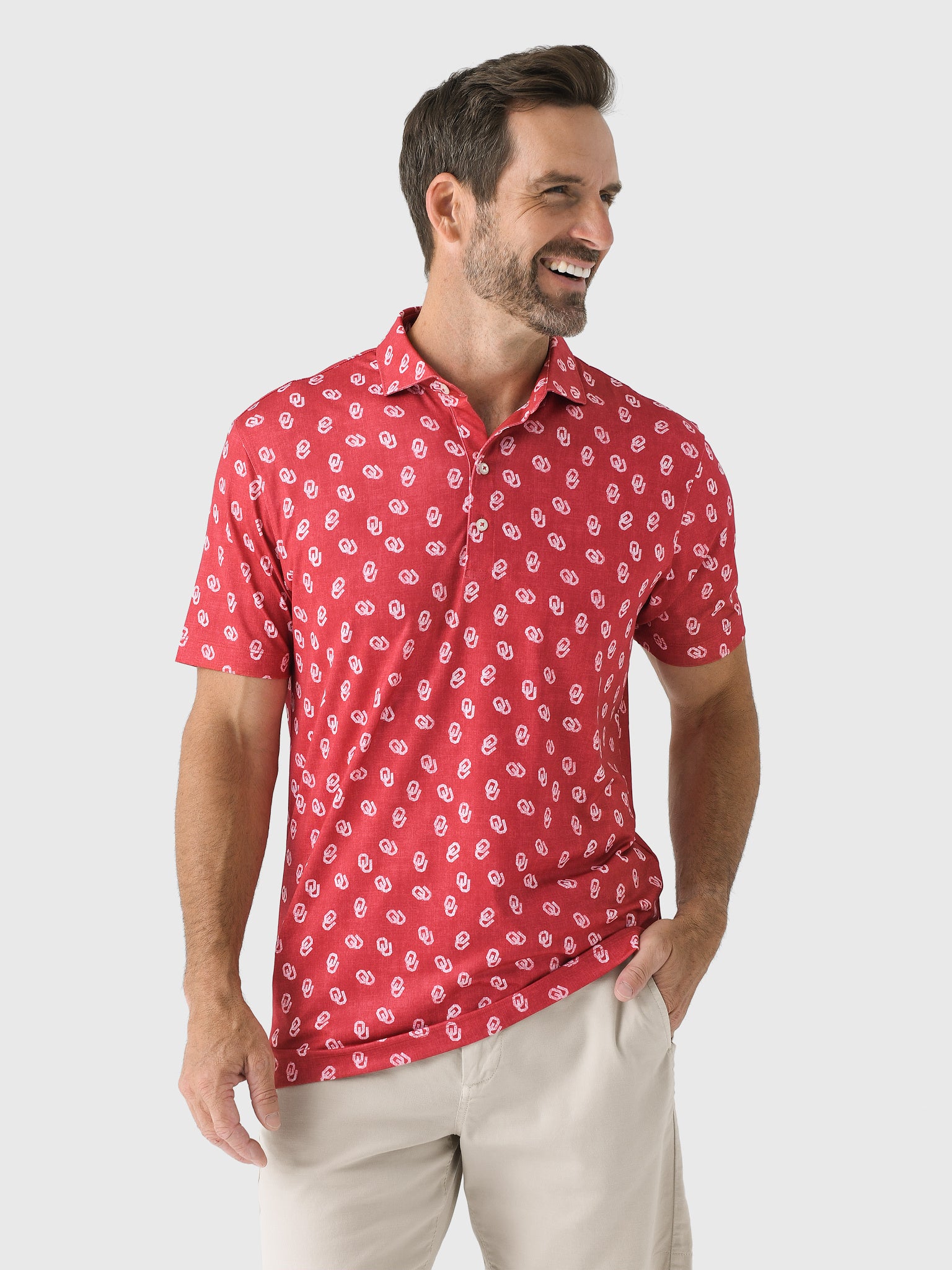 Johnnie-O Men's University of Oklahoma Stadium Exeter Printed Jersey Performance Polo - Saint Bernard