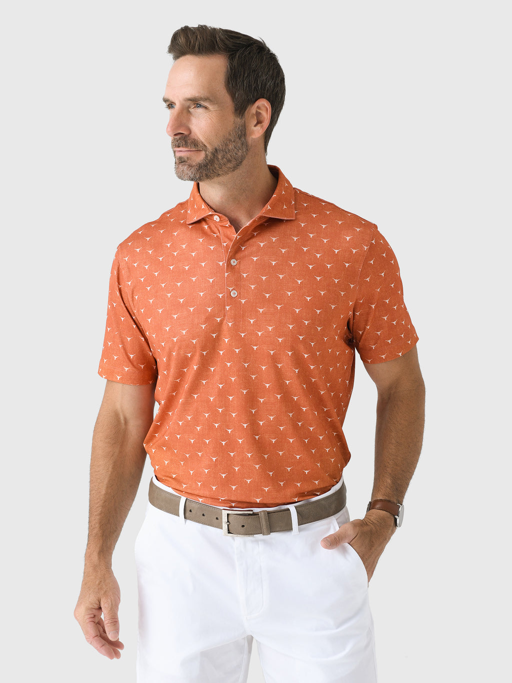 Johnnie-O Men's University of Texas Stadium Exeter Printed Jersey Performance Polo - Saint Bernard