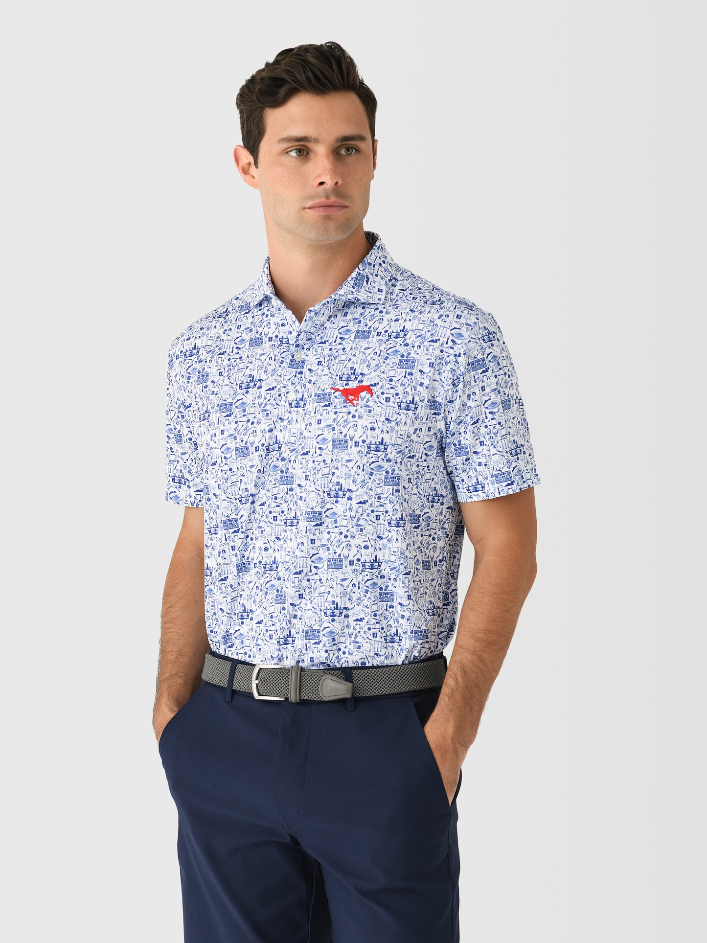 Johnnie-O Collegiate Men's Tailgater 2.0 Printed Jersey Performance Polo - Saint Bernard