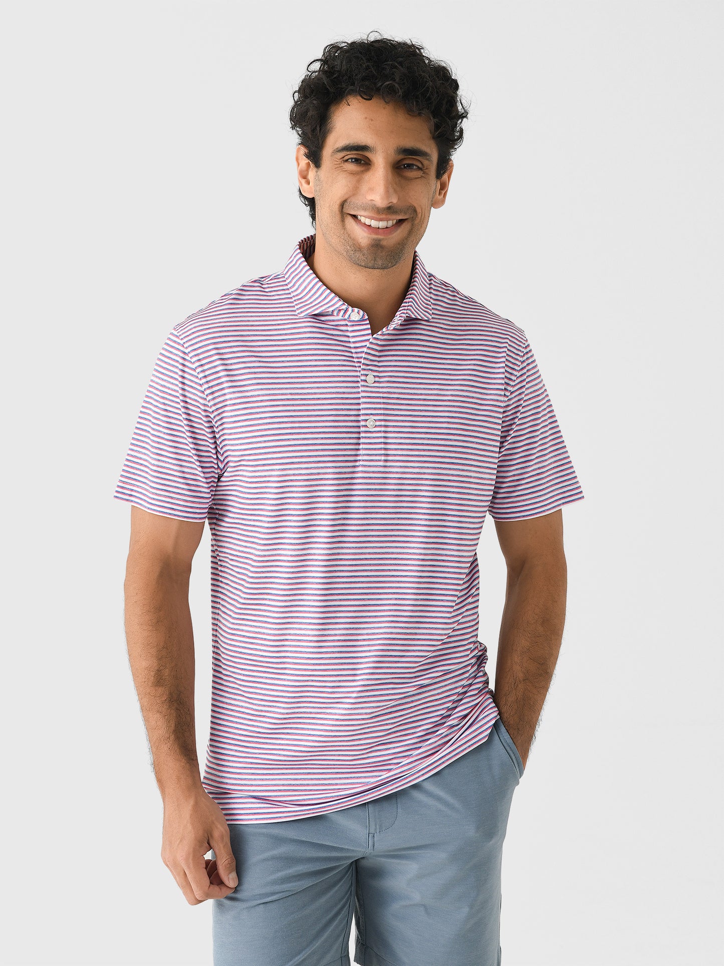 Johnnie-O Men's Warwick Striped Featherweight Performance Polo - Saint Bernard