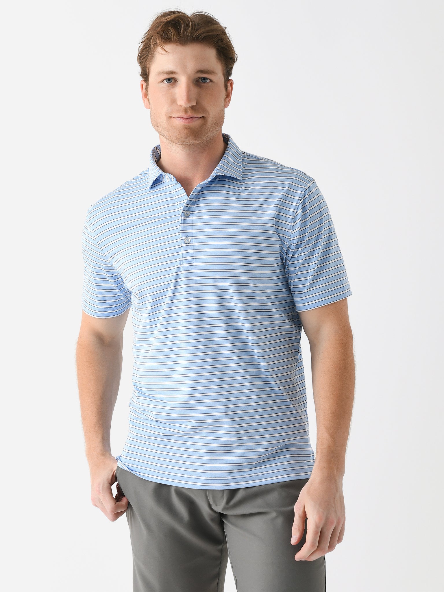 Johnnie-O Men's Thorton Striped Jersey Performance Polo - Saint Bernard