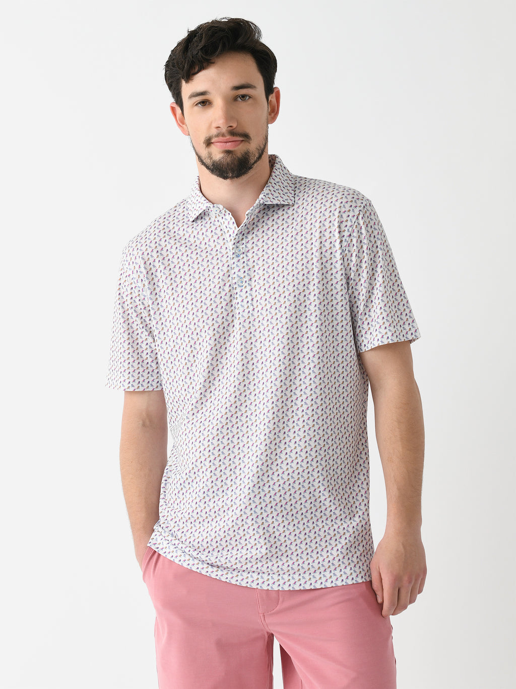 Johnnie-O Men's Sitton Printed Top Shelf Performance Polo - Saint Bernard