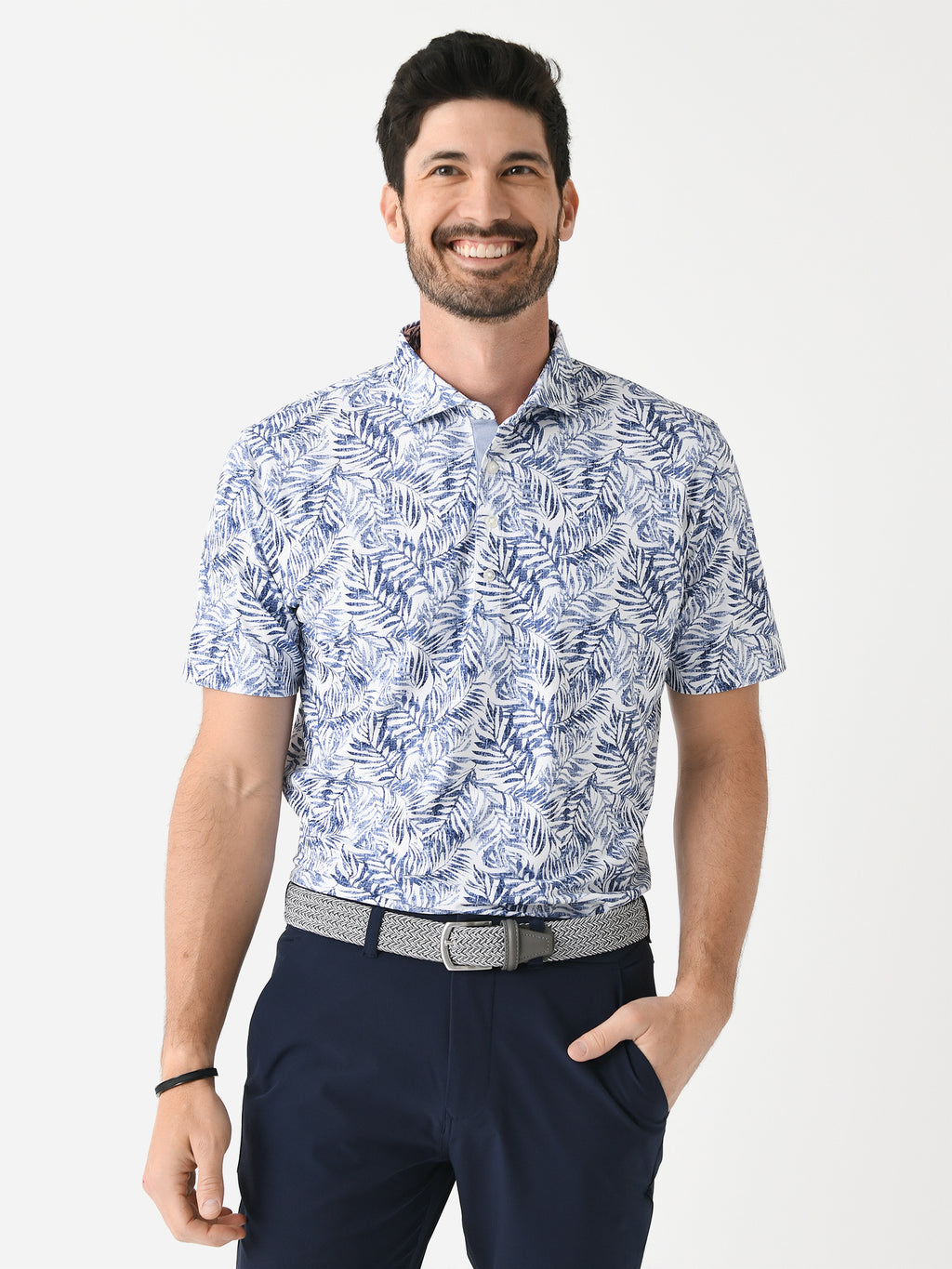 Johnnie-O Men's Aiken Printed Mesh Performance Polo - Saint Bernard