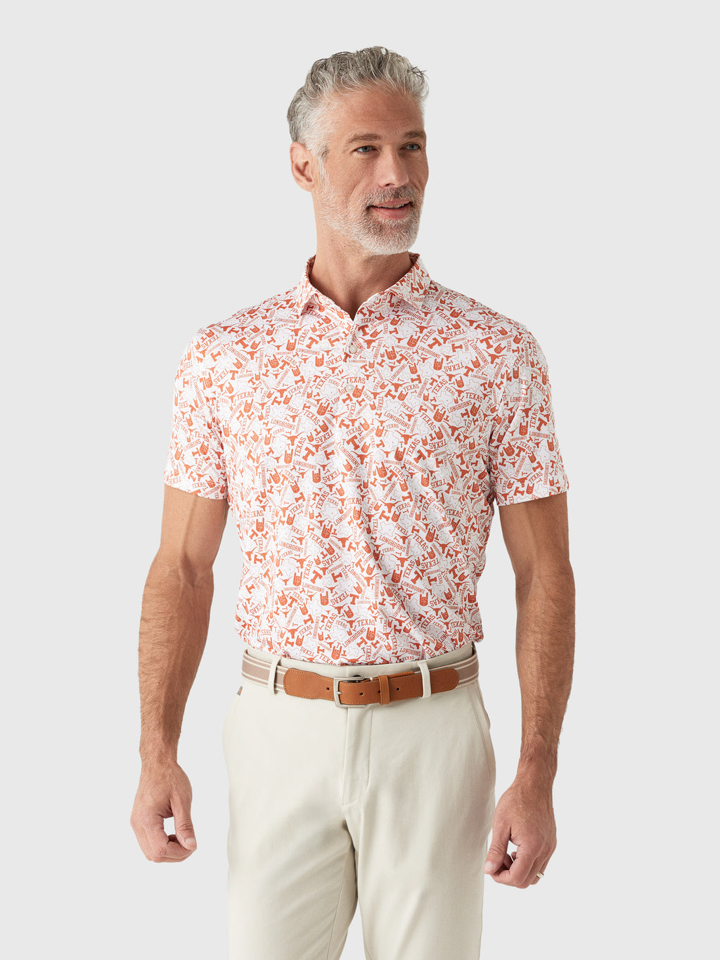 Johnnie-O Men's University of Texas Galvin Performance Jersey Printed Polo - Saint Bernard