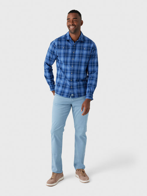 Johnnie-O Men's Snap Indigo Plaid Button-Down Shirt