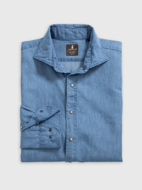 Johnnie-O Men's Chambray Snap Top Shelf Button-Down Shirt - Saint Bernard