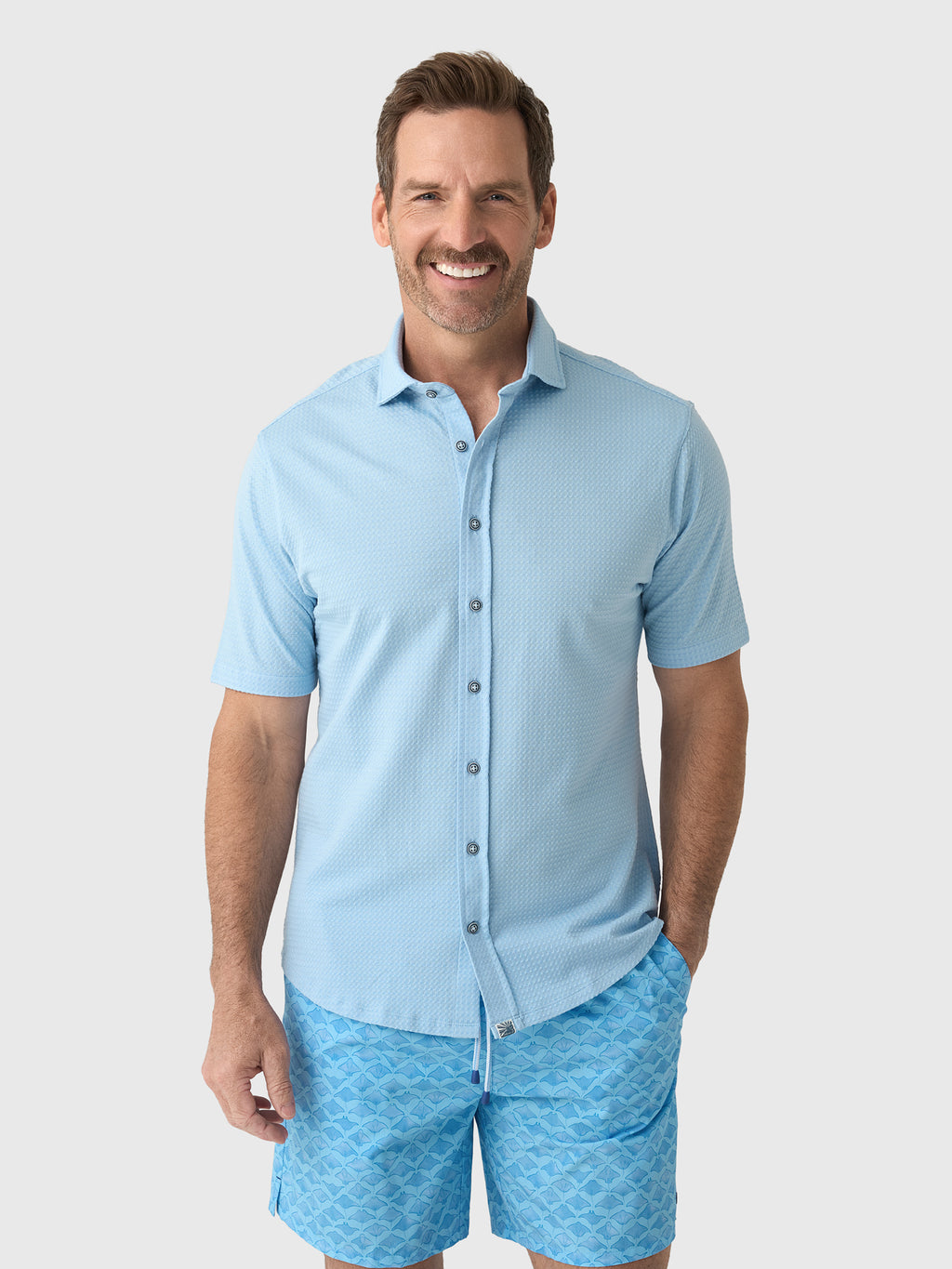 Johnnie-O Men's Surfsucker Hangin' Out Knit Button-Down Shirt - Saint Bernard