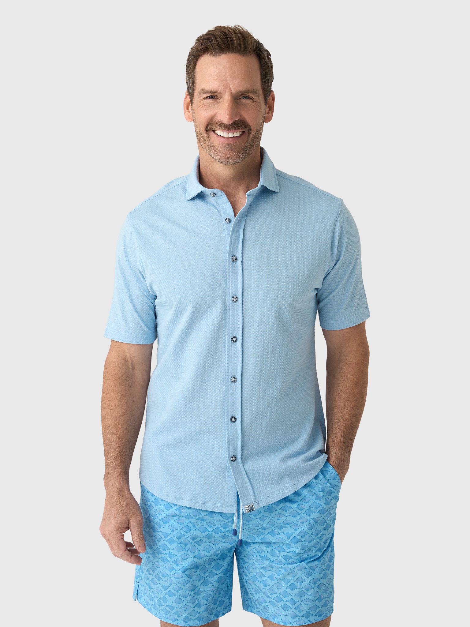 Johnnie-O Men's Surfsucker Hangin' Out Knit Button-Down Shirt - Saint Bernard