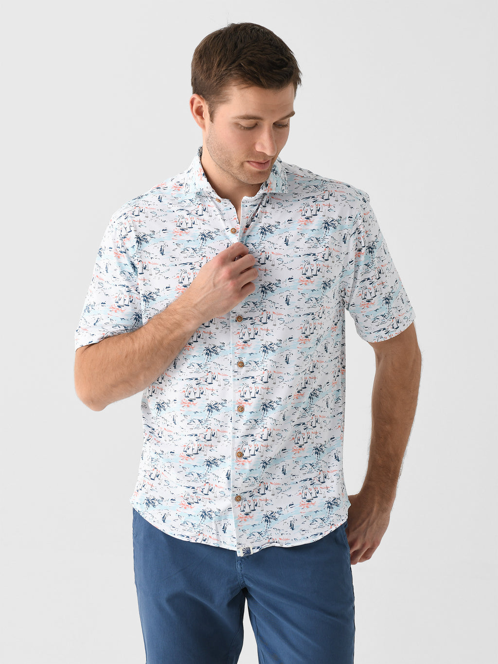 Johnnie-O Men's Making Waves Hangin' Out Button-Down Shirt - Saint Bernard