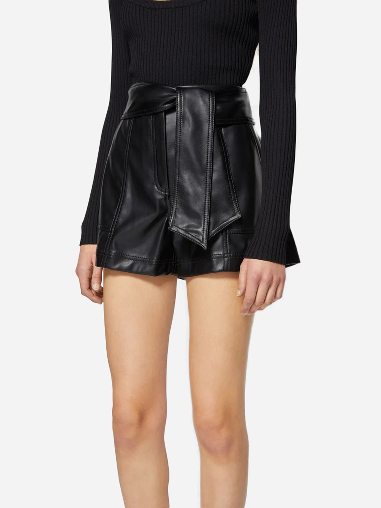 Simkhai Women's Mari Vegan Leather Tie Waist Short - Saint Bernard