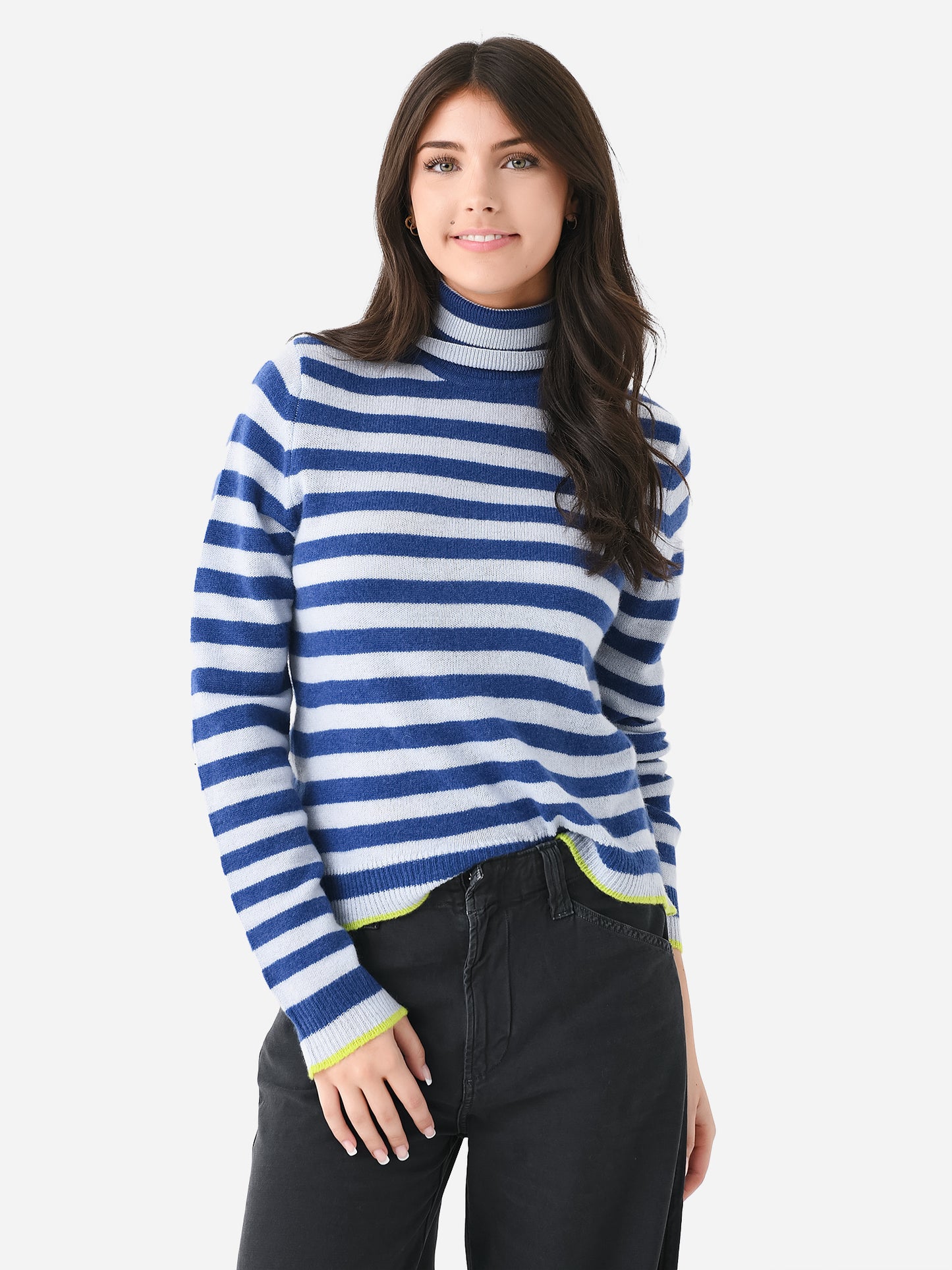 Jumper 1234 Women's Little Stripe Cashmere Roll Neck Sweater - Saint Bernard