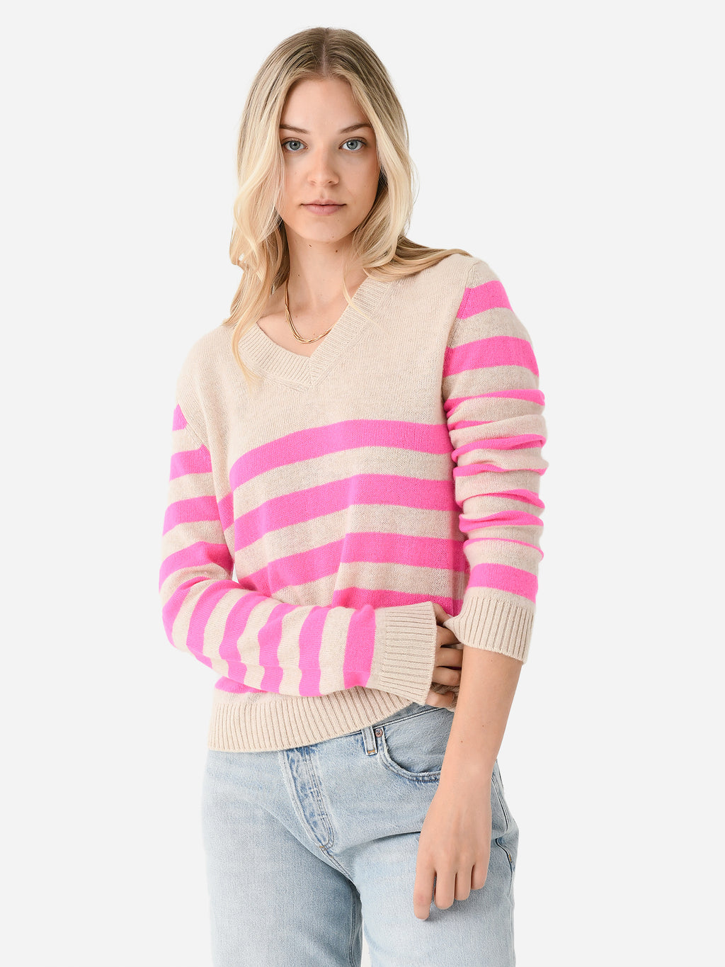 Jumper 1234 Women's Invert Stripe Vee Sweater - Saint Bernard