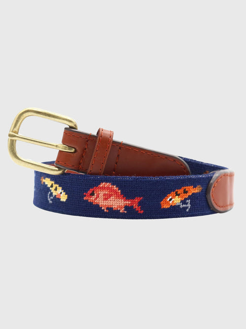 Smathers & Branson Boys' Fish & Tackle Needlepoint Belt