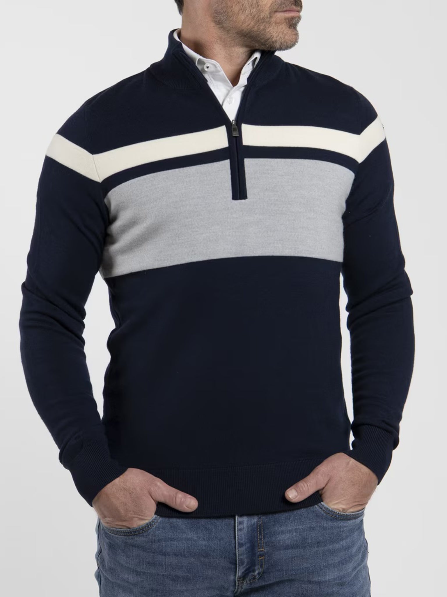 KJUS Men's Stripe Half-Zip Sweater - Saint Bernard