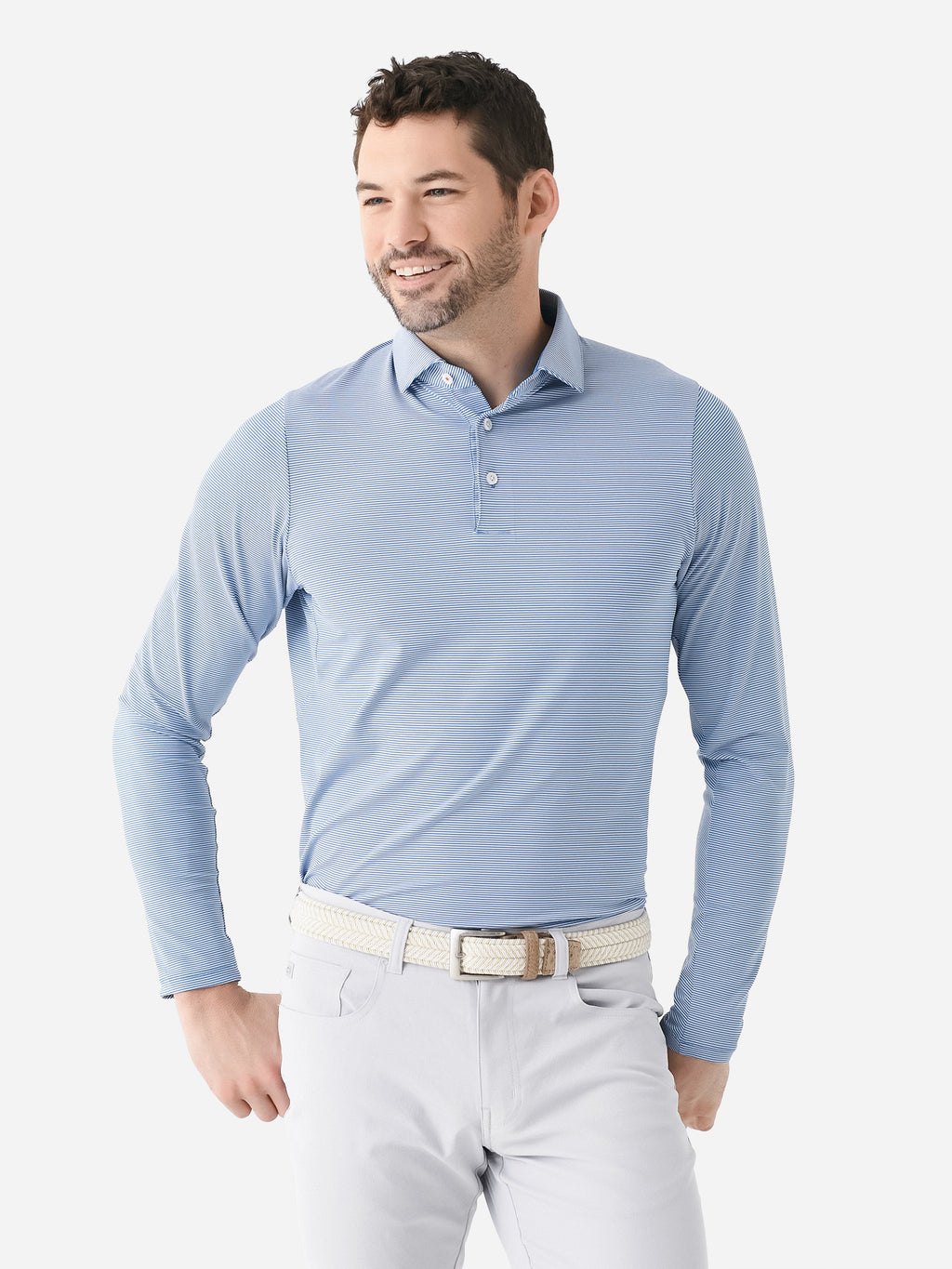 KJUS Men's Soren Stripe Long Sleeve Polo - Saint Bernard