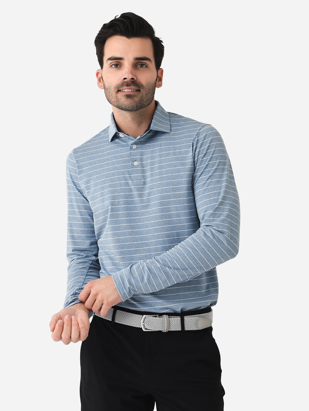 KJUS Men's Soren Mel Stripe Long Sleeve Polo - Saint Bernard
