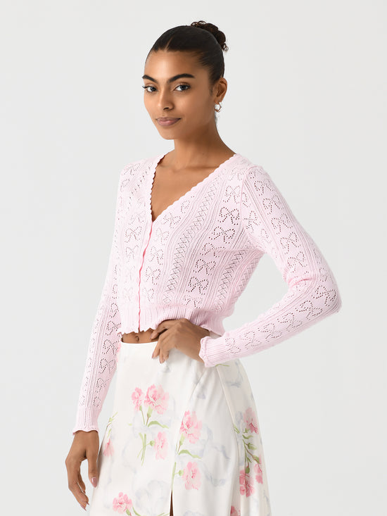Petra Bow Pointelle Cardigan Ballerina Pink